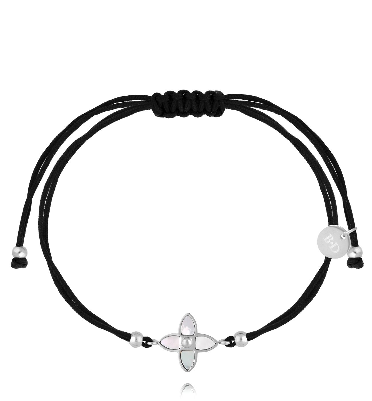Bransoletka z czarnym sznurkiem i perłową koniczynką BGL1048