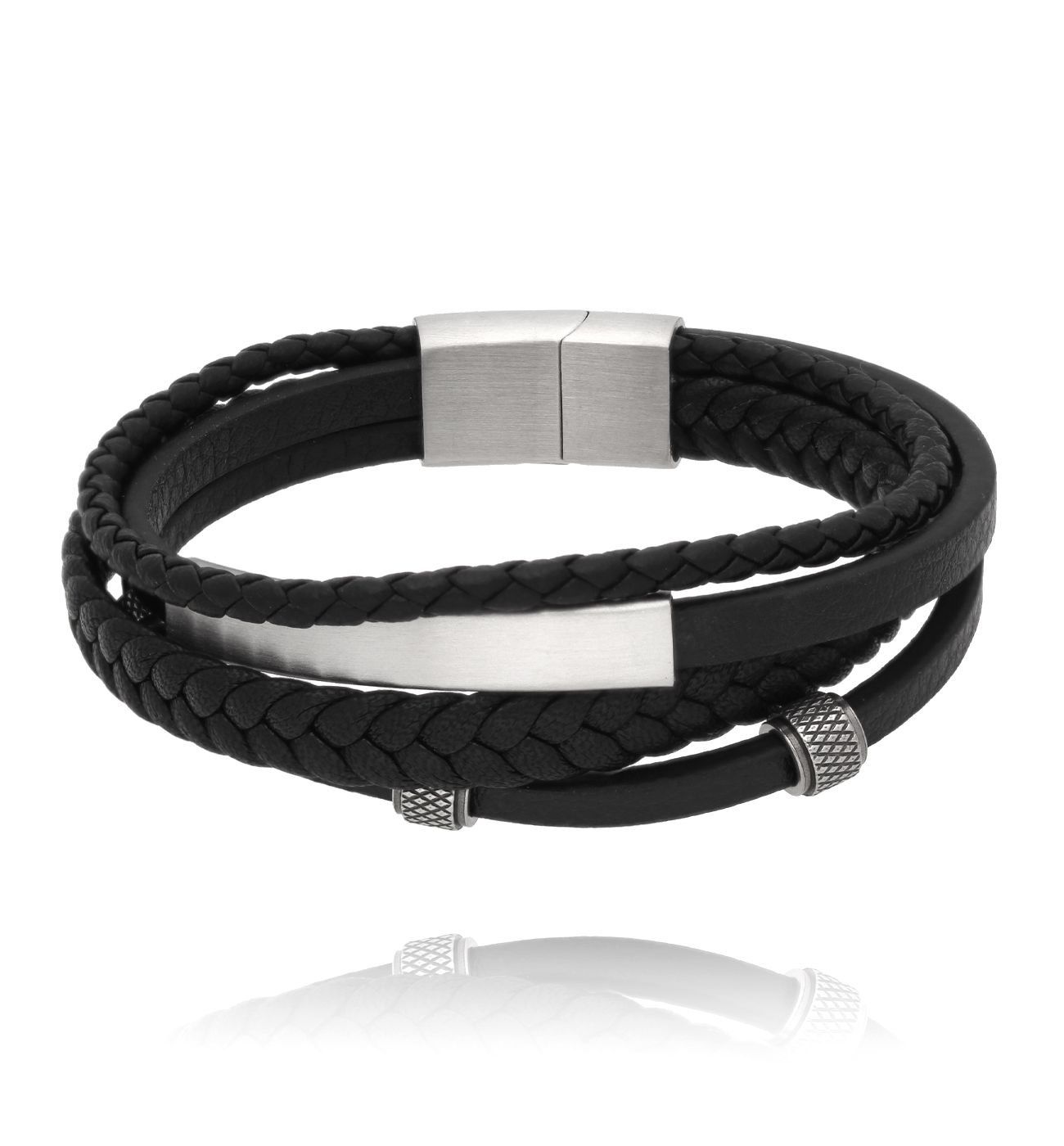 Bransoletka męska skórzana czarna 51 - By Dziubeka