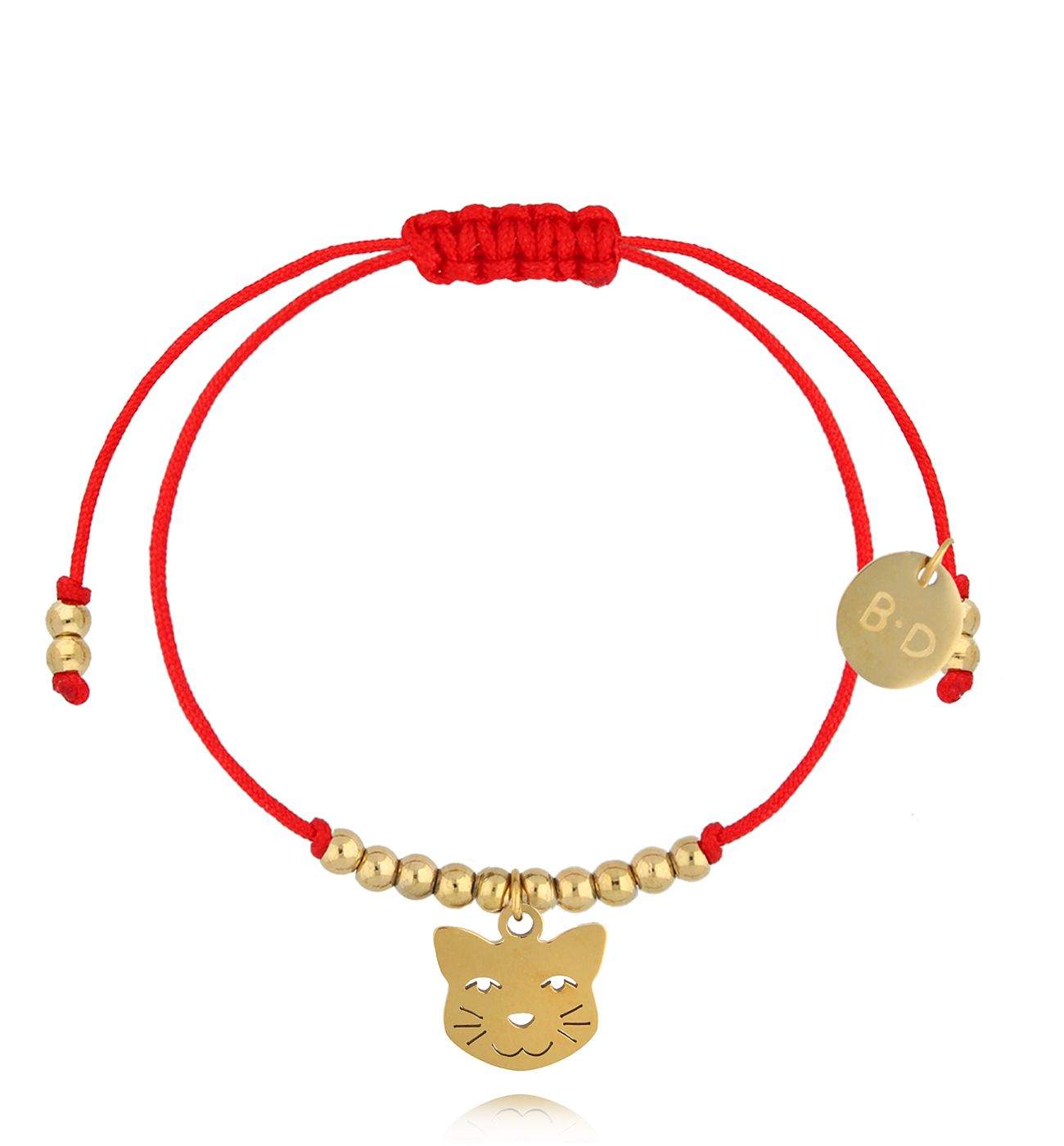 Bransoletka czerwona ze złotym kotkiem Dignité BGL0936