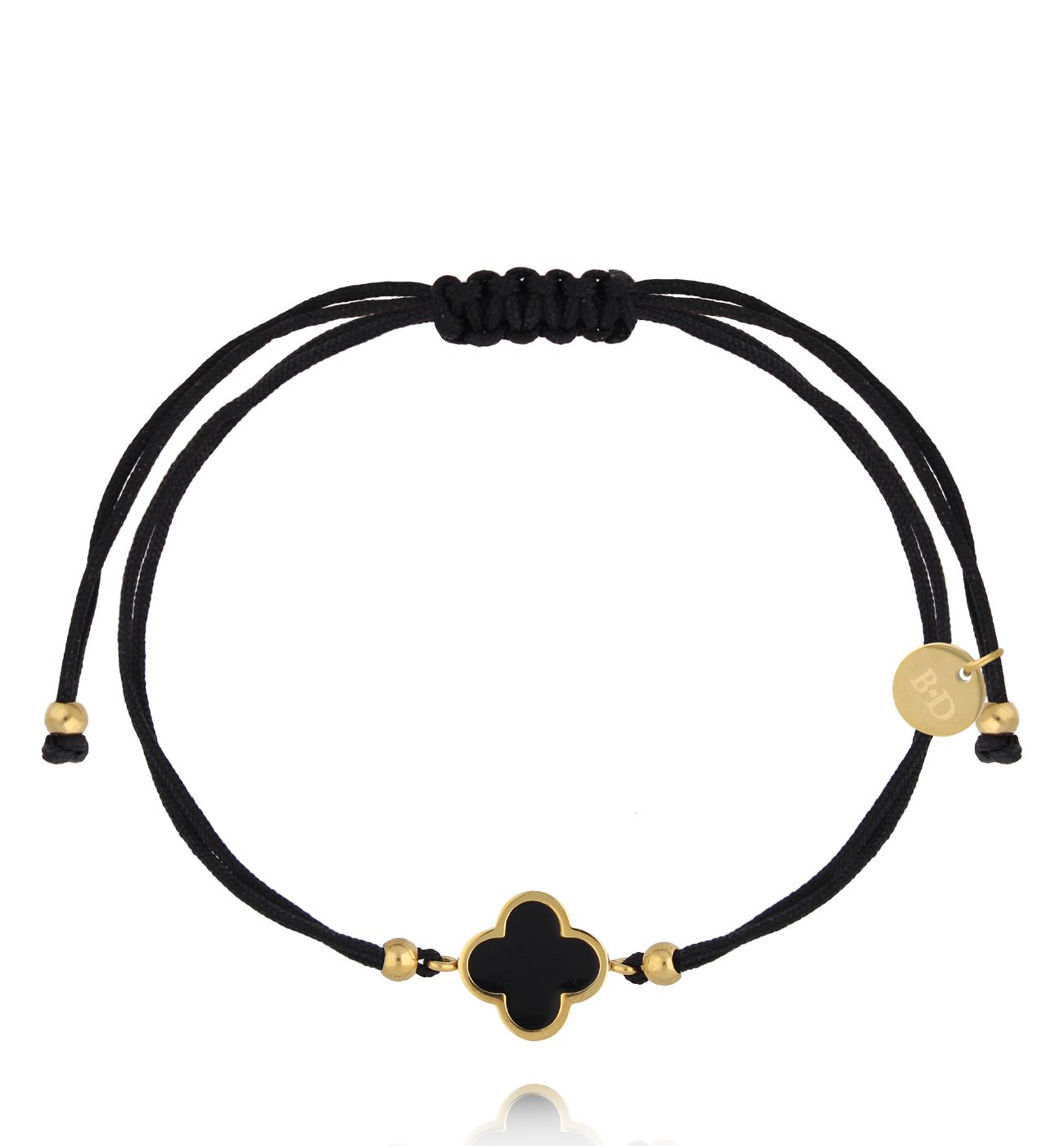 Bransoletka z czarnym sznurkiem i czarną koniczynką BGL1047 - By Dziubeka
