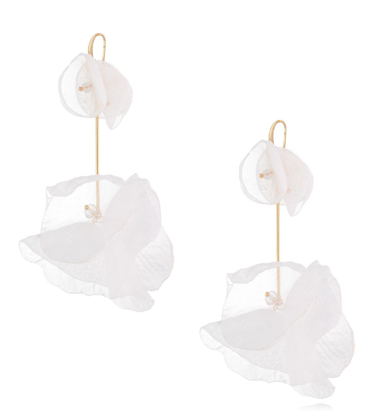 Kolczyki złote z białą tkaniną Explosion - By Dziubeka