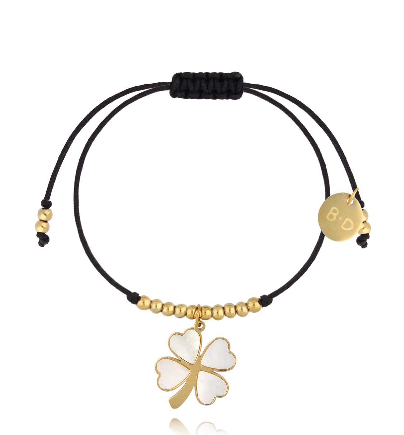 Bransoletka z czarnym sznurkiem i złotą koniczynką BGL1006 - By Dziubeka