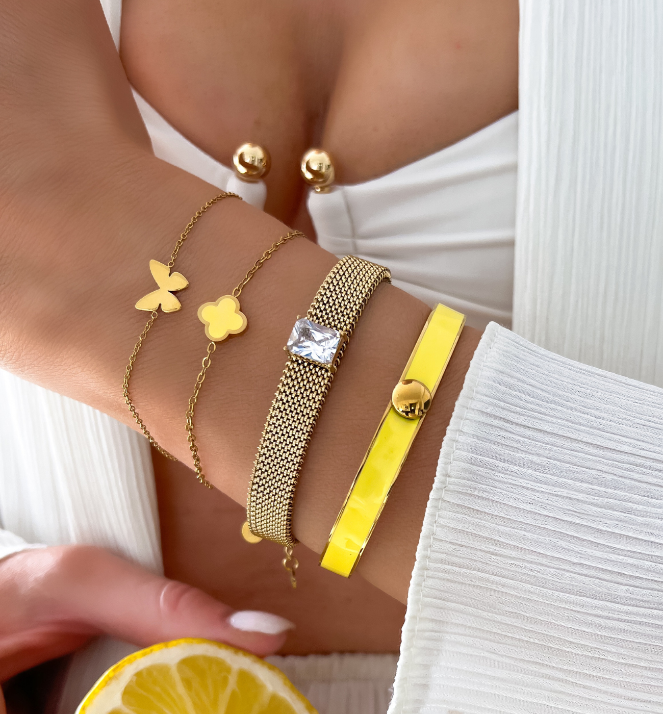 Zestaw żółtych i złotych bransoletek Z0475 - By Dziubeka