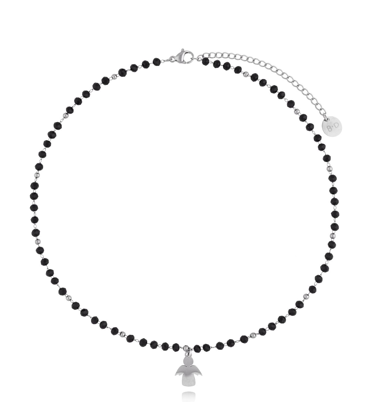 Naszyjnik czarny z kryształkami i zawieszką srebrny NSY0431