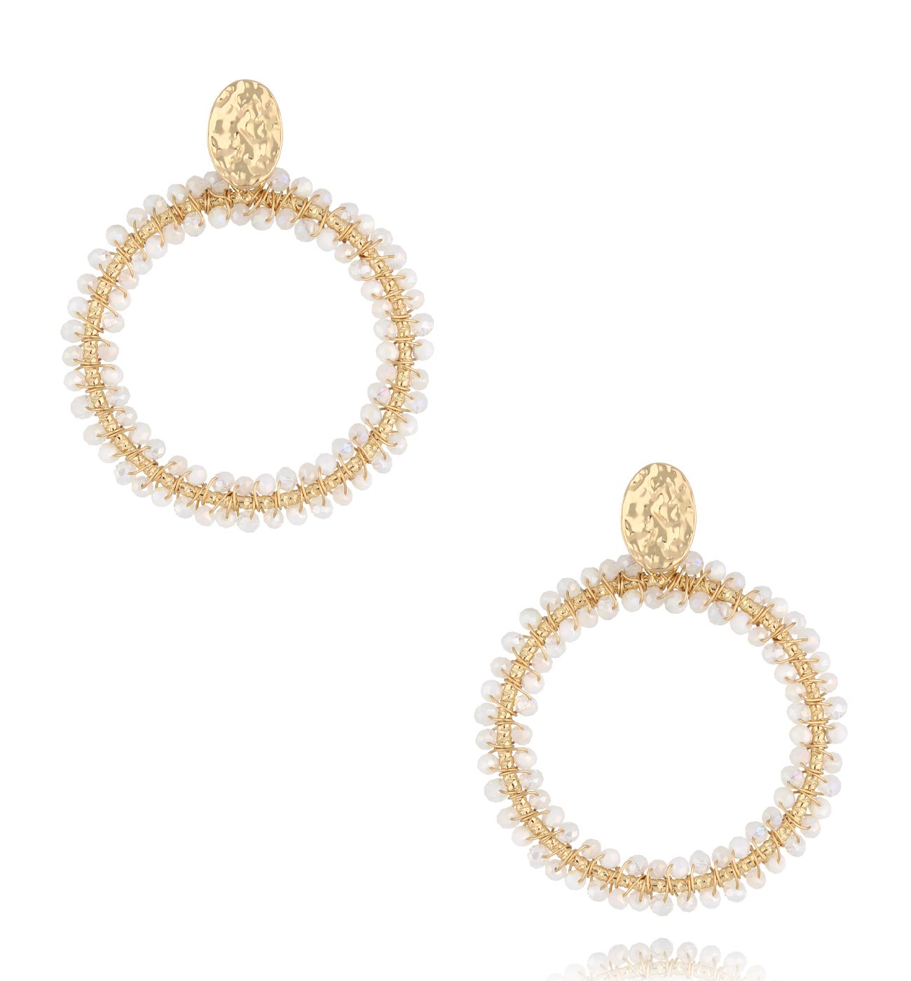 Kolczyki okrągłe z białymi kryształkami KWE0206 - By Dziubeka