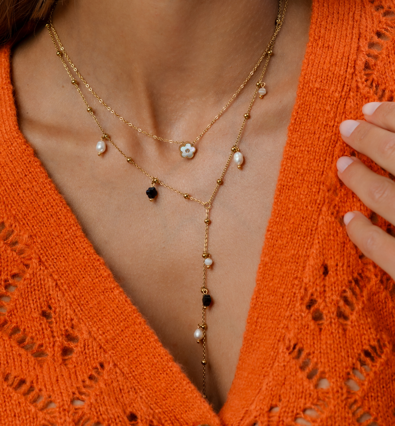 Naszyjnik z koniczynkami i perełkami NSY0426