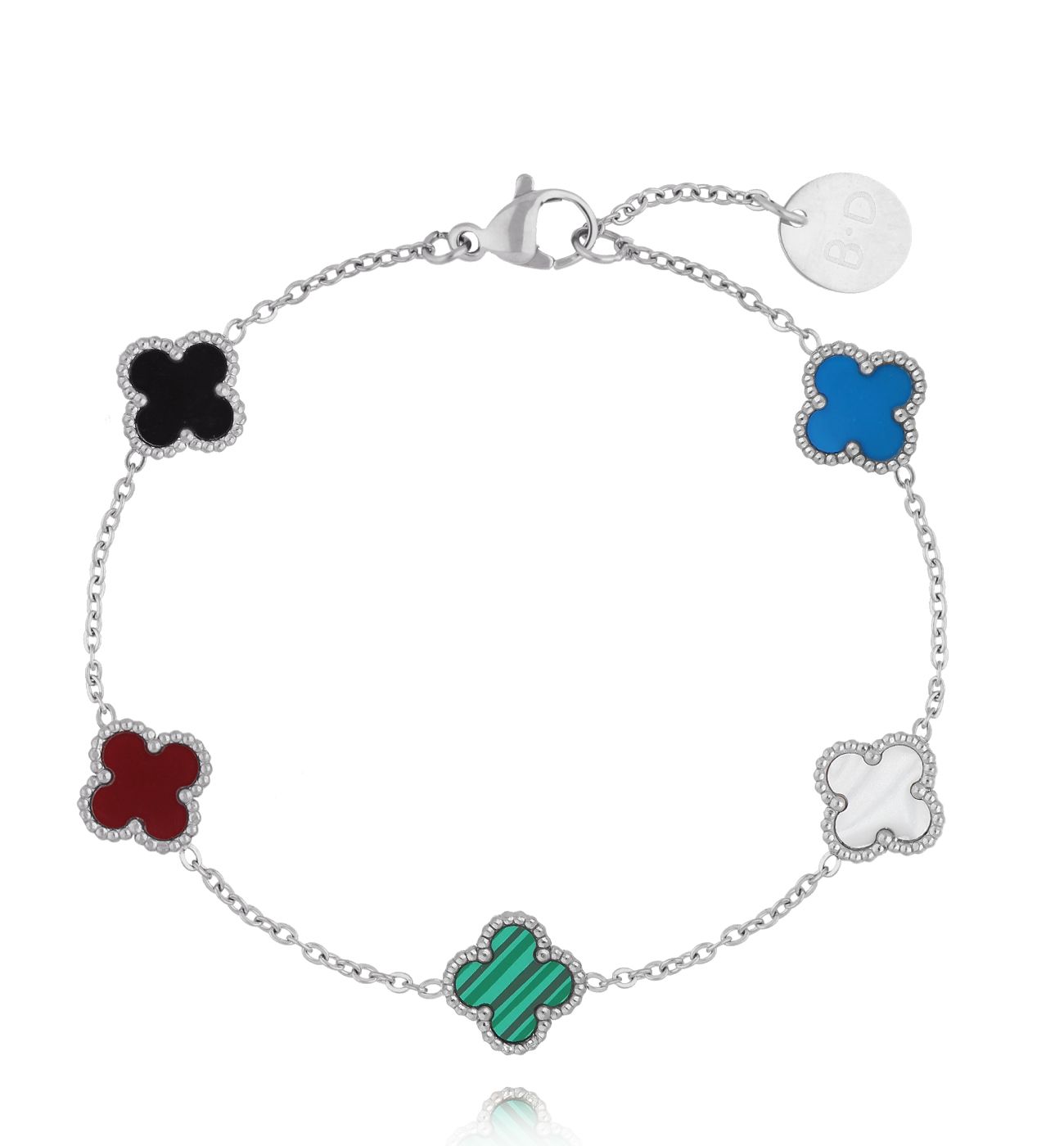 Bransoletka z kolorowymi koniczynkami srebrna Clovers BSY0191