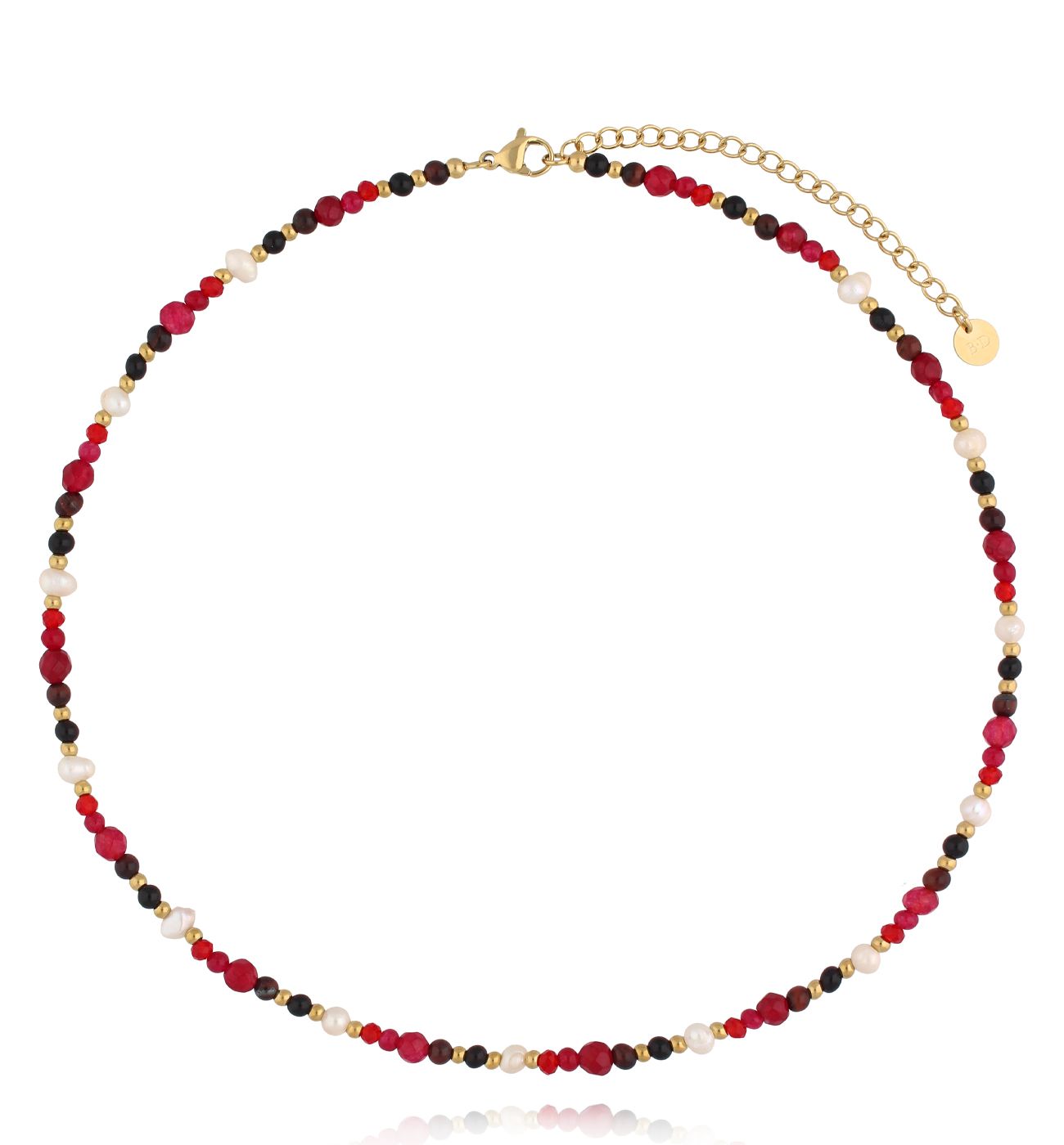 Naszyjnik z czerwonymi kamieniami i perłami - By Dziubeka