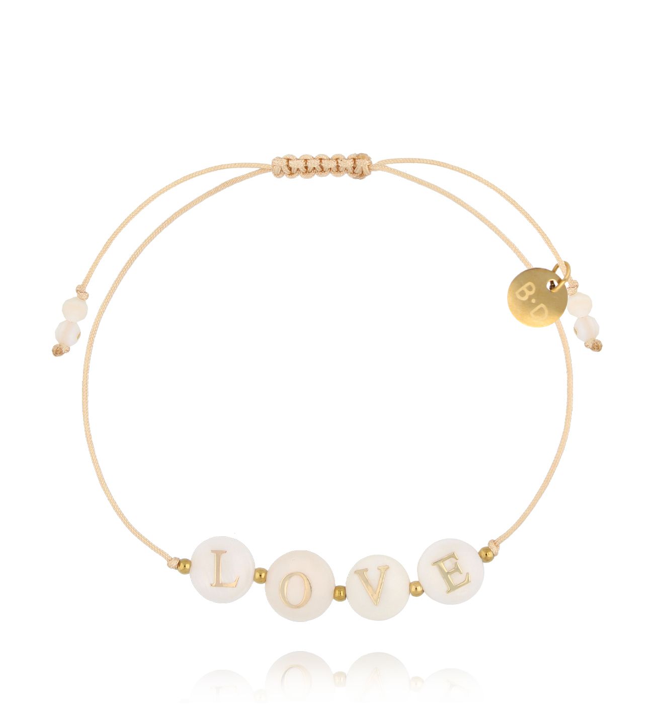 Bransoletka z napisem LOVE na beżowym sznurku BMT0334