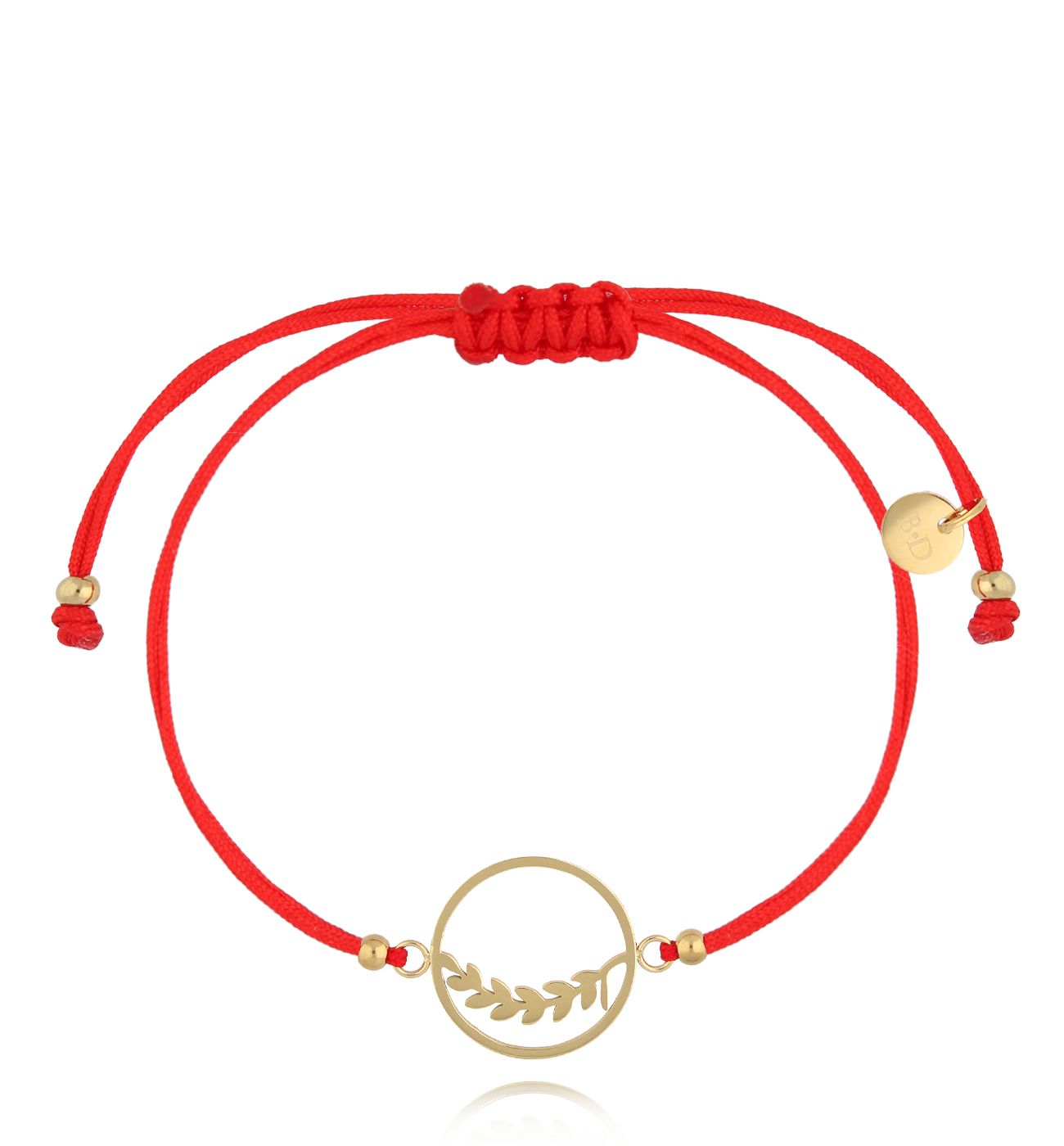 Bransoletka złota z czerwonym sznurkiemi i listkami Feuilles BGL0837 - By Dziubeka