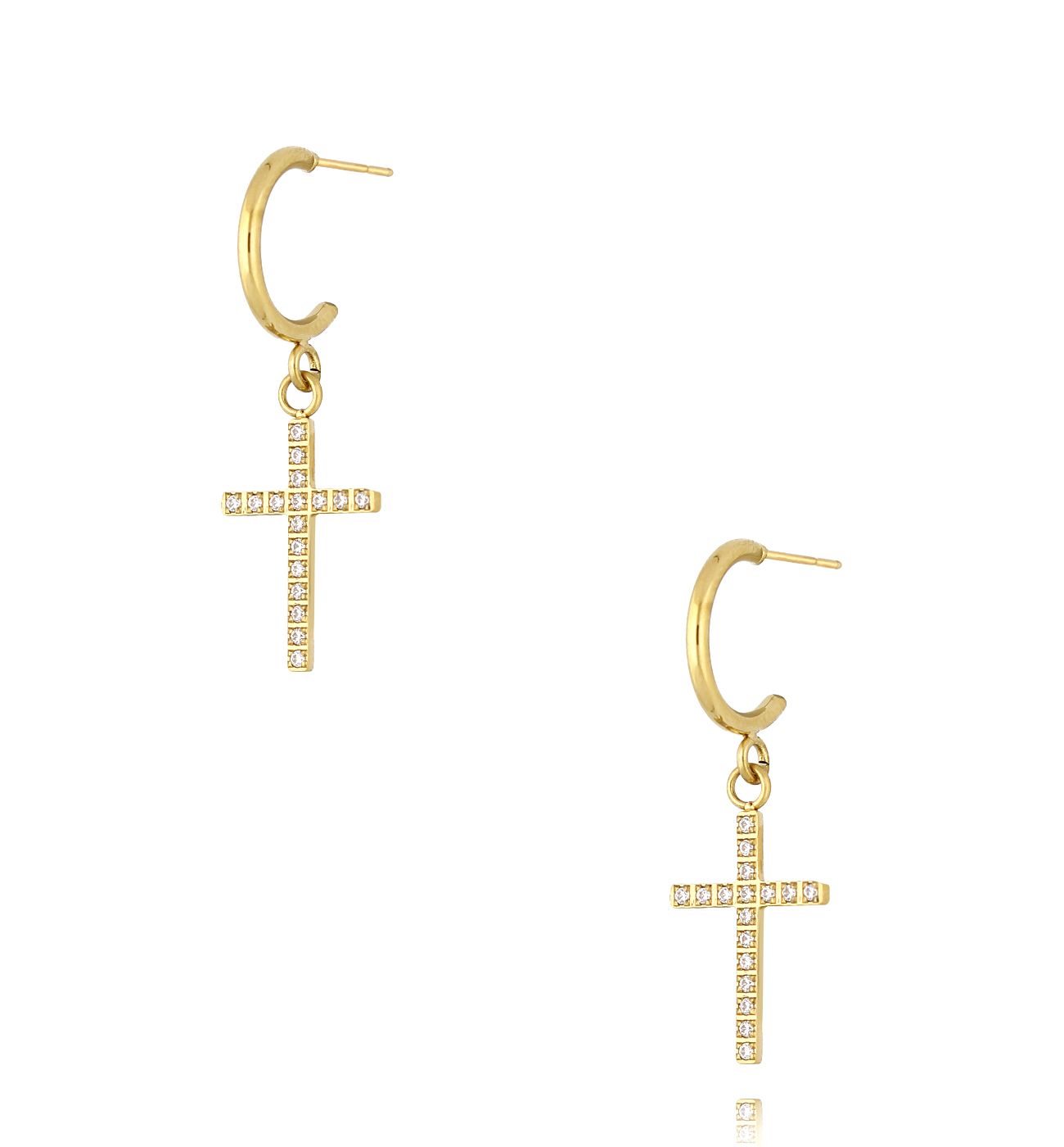 Kolczyki krzyżyki z cyrkoniami złote Crystal Cross - By Dziubeka
