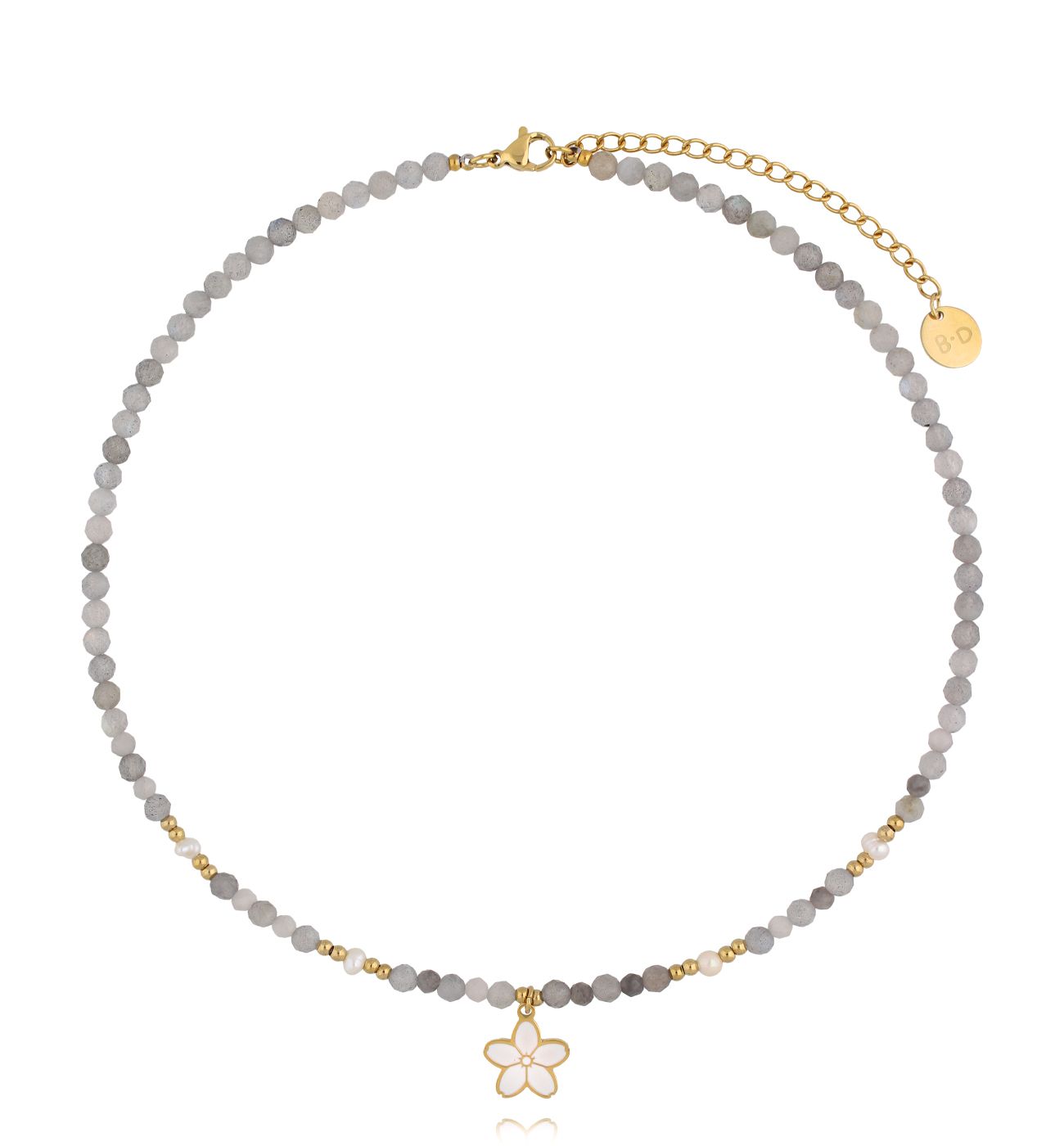 Naszyjnik z labradorytami i kwiatuszkiem - By Dziubeka