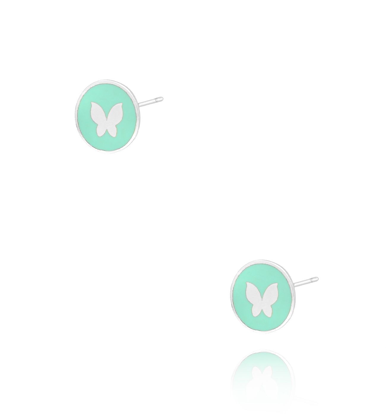 Kolczyki srebrne z motylkiem i miętową emalią KCA0003 - By Dziubeka