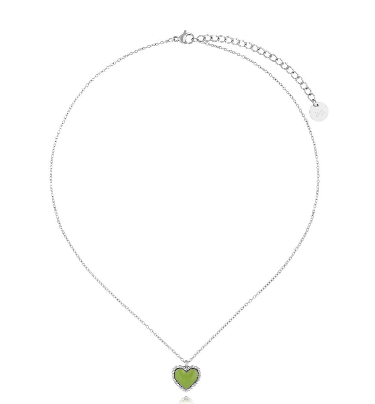 Naszyjnik srebrny z sercem i zieloną emalią Enamel Heart - By Dziubeka