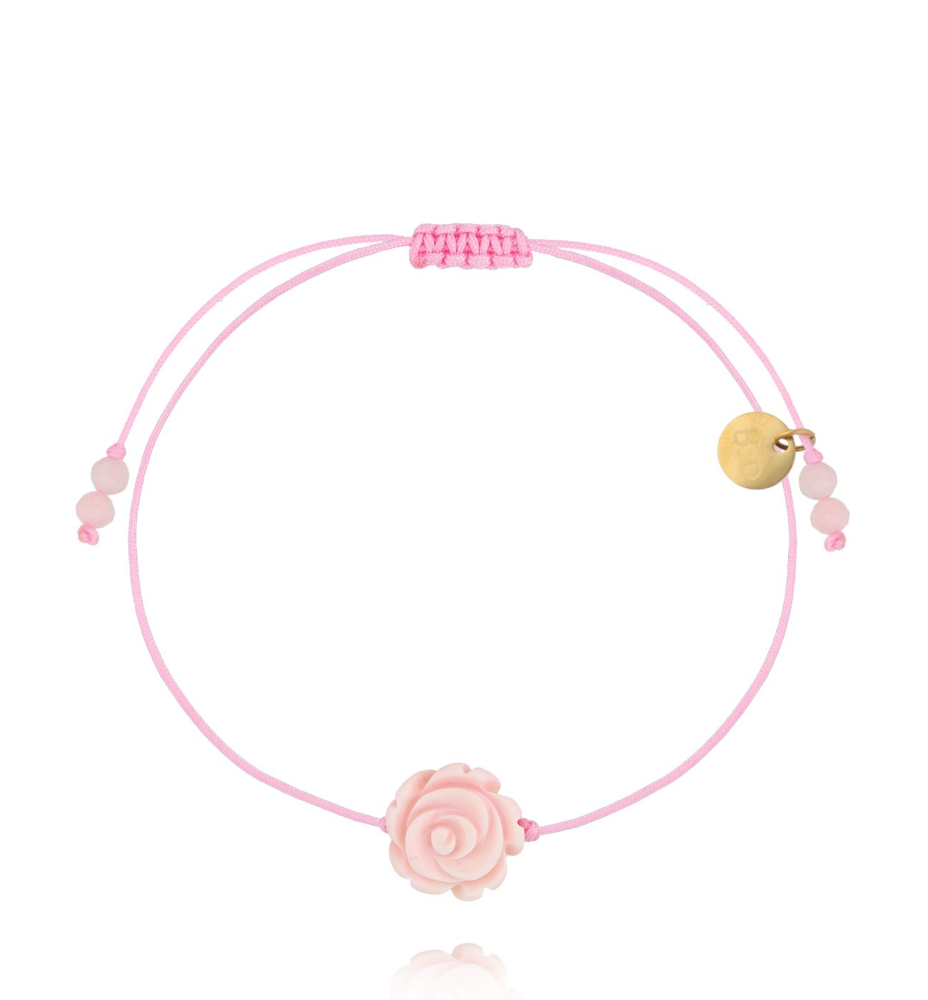 Bransoletka z różą na jasnoróżowym sznurku BMT0340