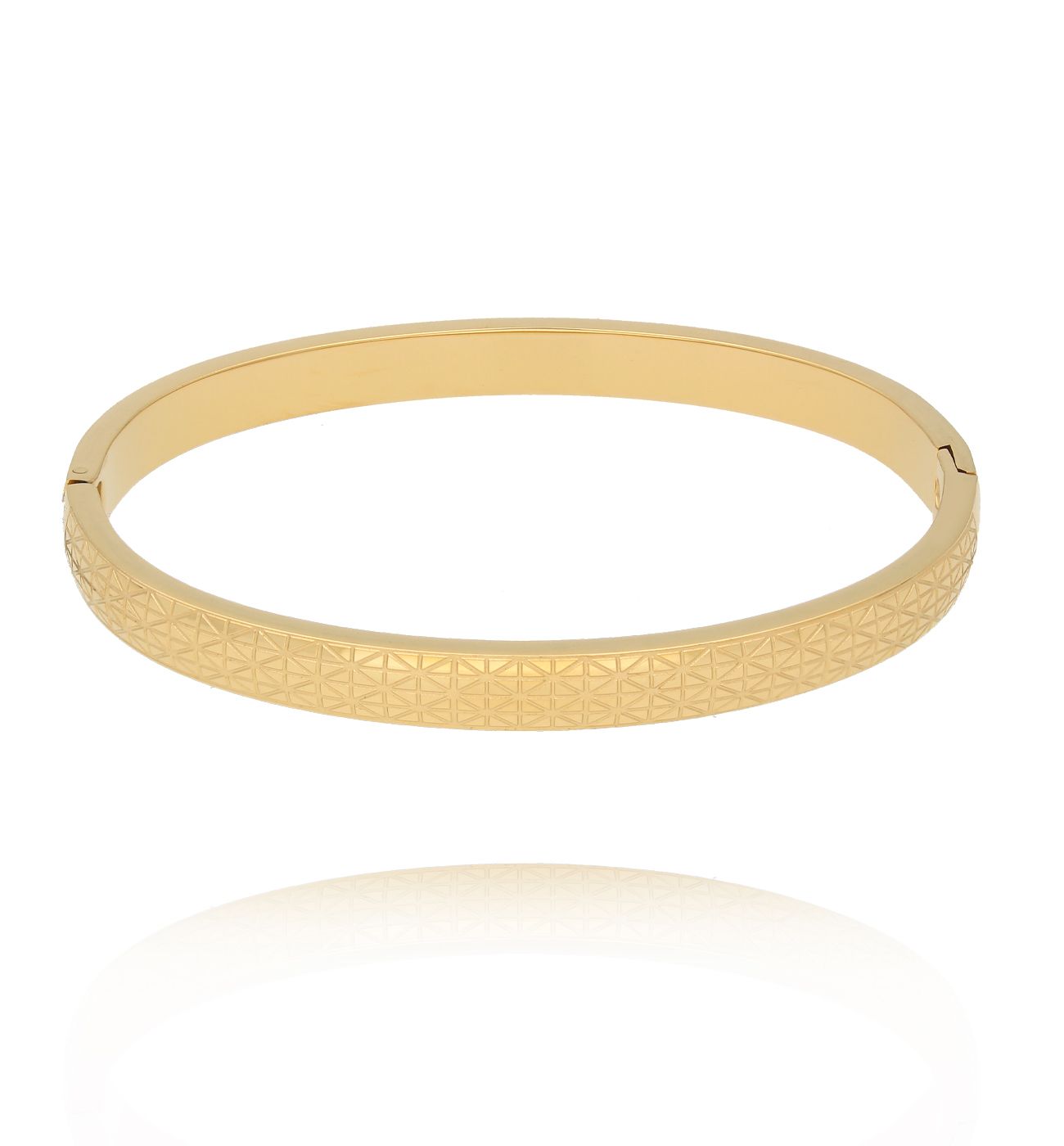 Bransoletka obręcz złota z geometrycznym grawerem BSY0458