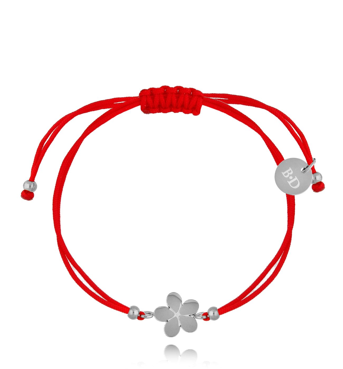 Bransoletka srebrna z czerwonym sznurkiem i kwiatuszkiem Fuga BGL0684 - By Dziubeka