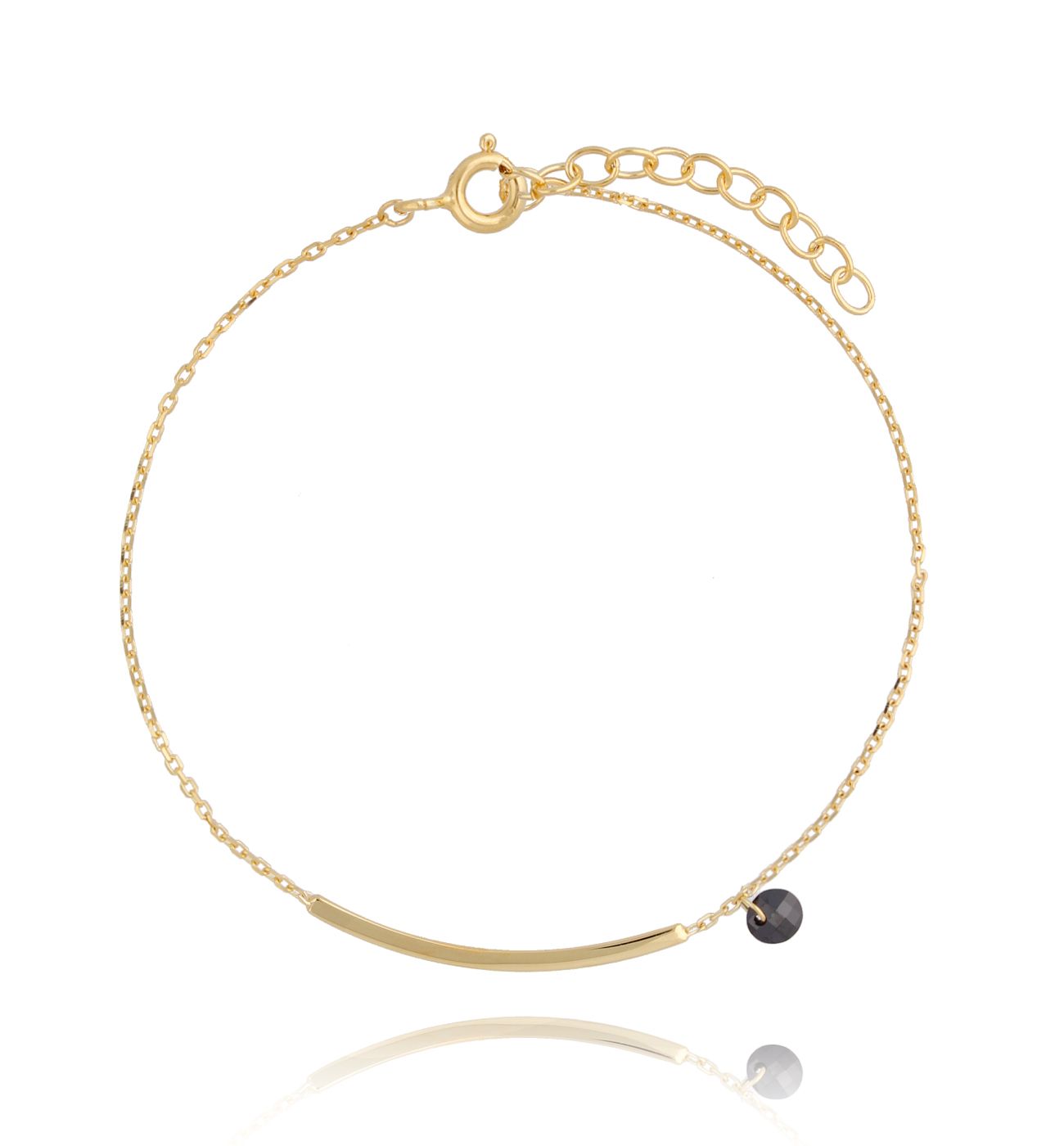 Bransoletka pozłacana z ozdobną aplikacją i czarnym kryształkiem Tamara - By Dziubeka