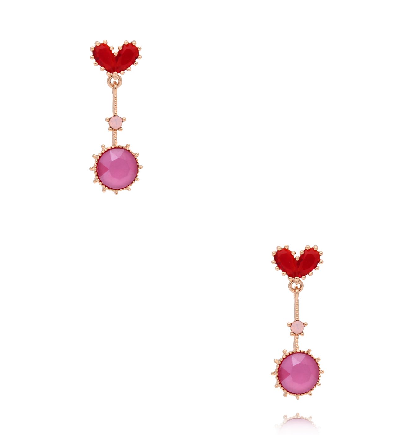 Kolczyki serduszka z czerwonym i różowym kryształem KLU0123 - By Dziubeka