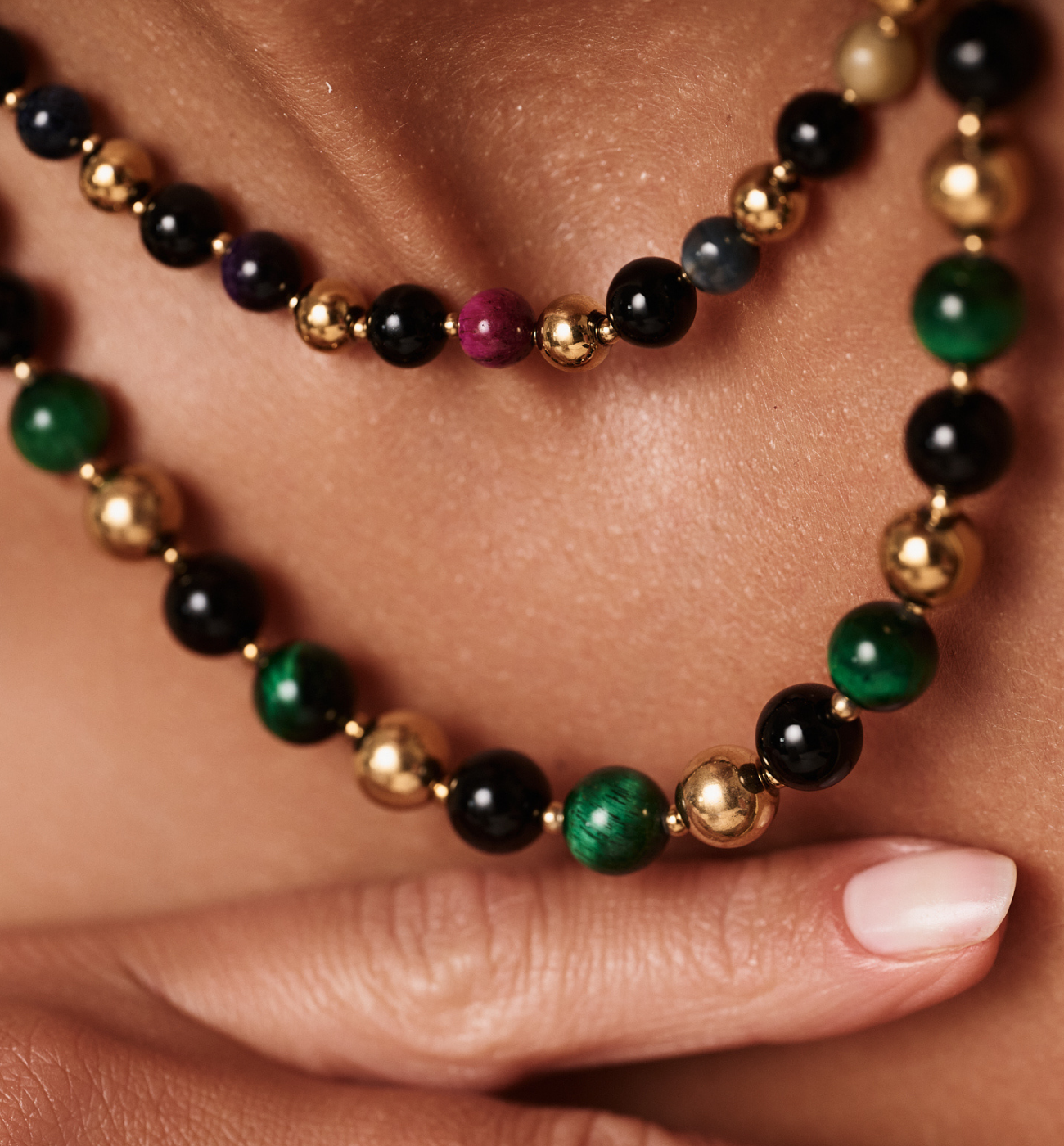 Naszyjnik z agatami i tygrysim okiem NPA1344