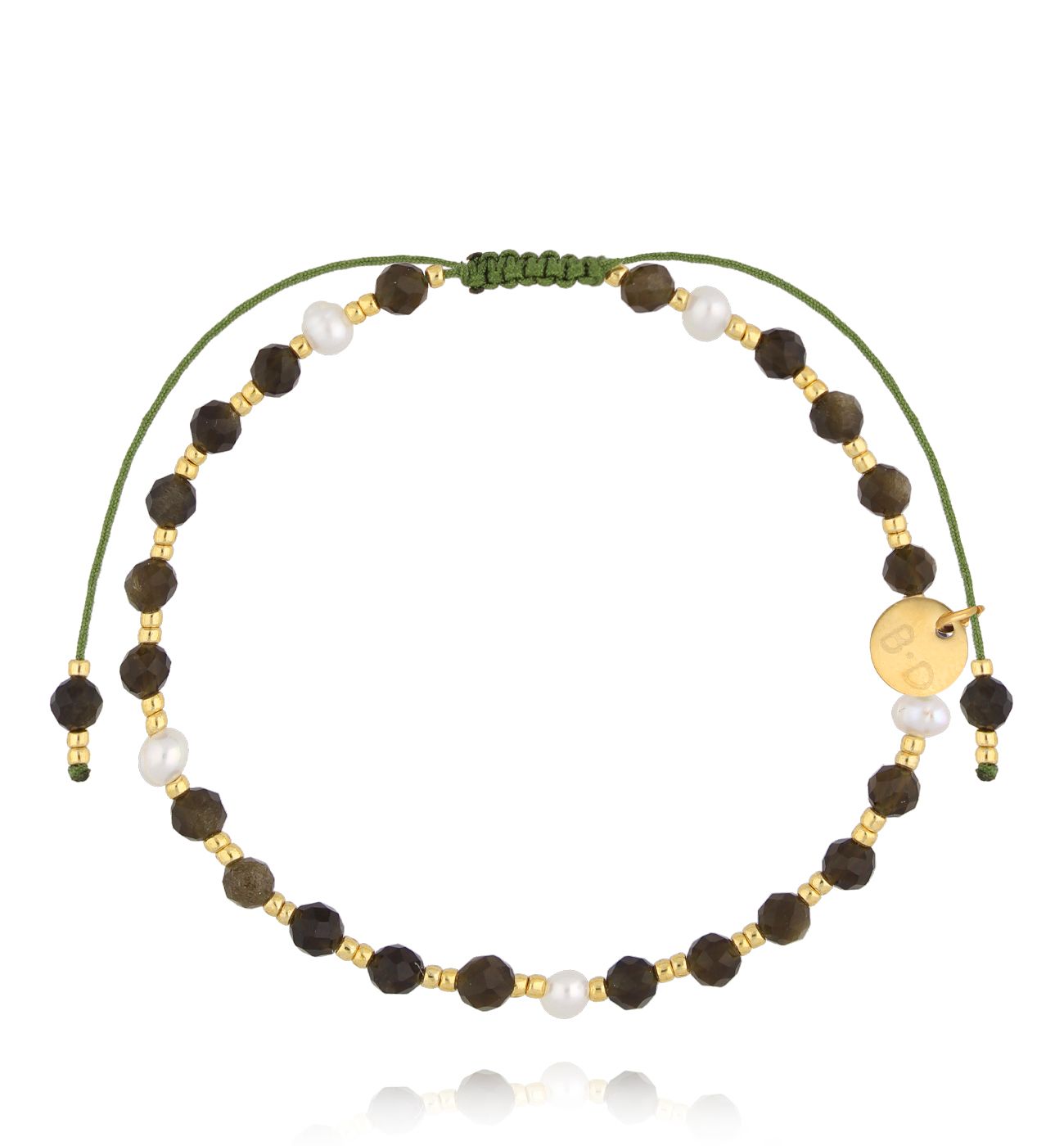Bransoletka z obsydianem złotym i perłami BMT0321 - By Dziubeka