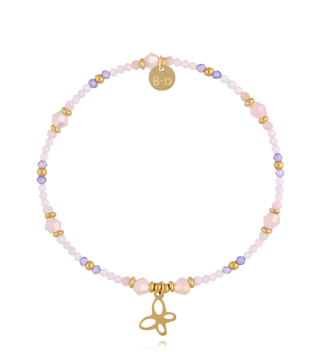 Bransoletka różowa z motylkiem - By Dziubeka