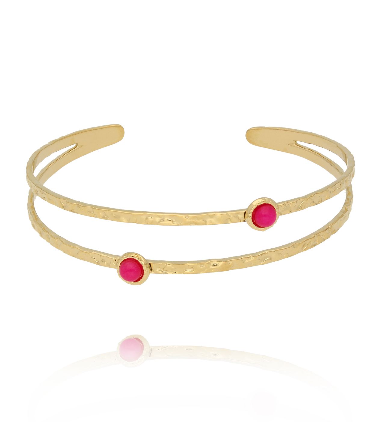 Bransoletka podwójna złocona z jadeitem fuksjowym BEA0027 - By Dziubeka