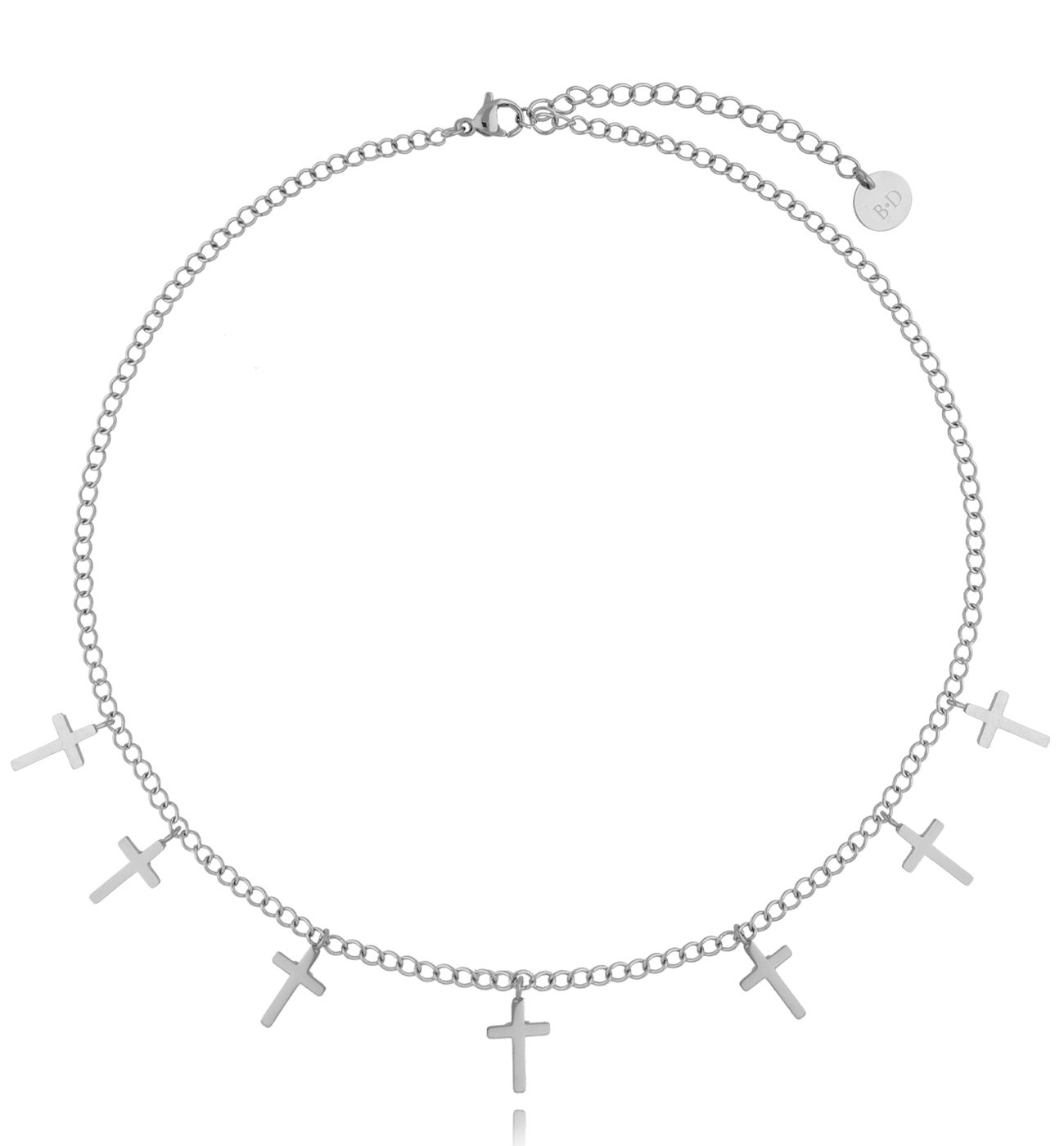 Naszyjnik srebrny ze stali szlachetnej z krzyżykami NSA0171