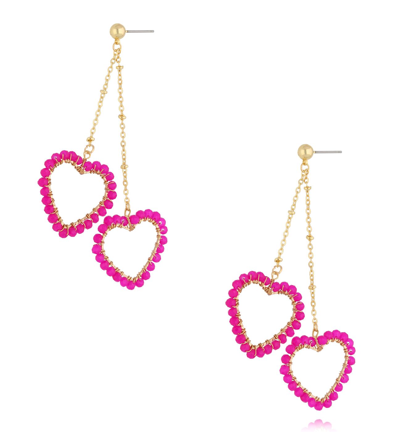 Kolczyki serca z fuksjowymi kryształkami KWE0238