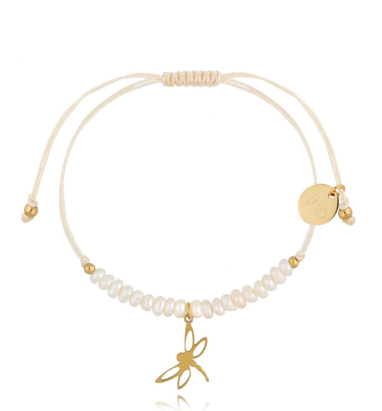 Bransoletka z perełkami i złotą ważką Feliz BMT0055 - By Dziubeka