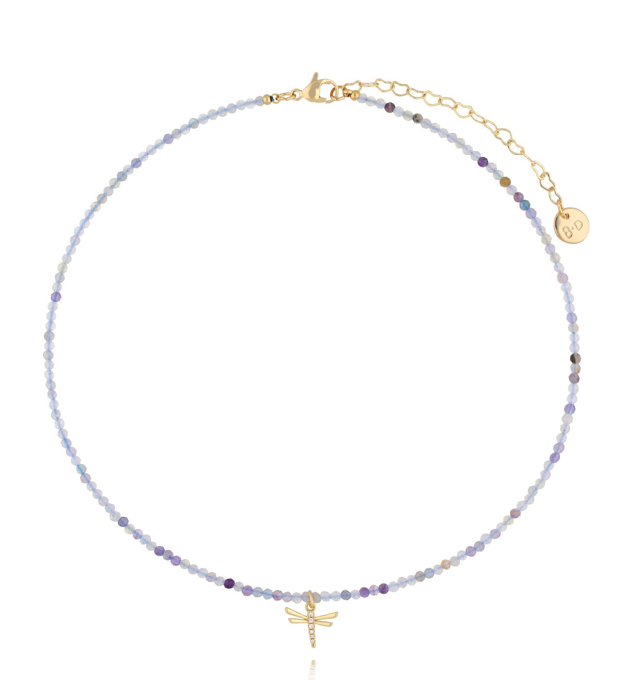 Naszyjnik z fluorytami i ważką NTW1474