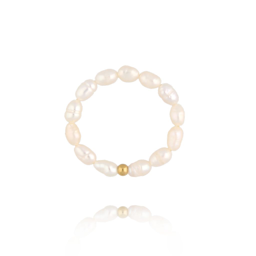 Pierścionek elastyczny z perłami złoty - By Dziubeka