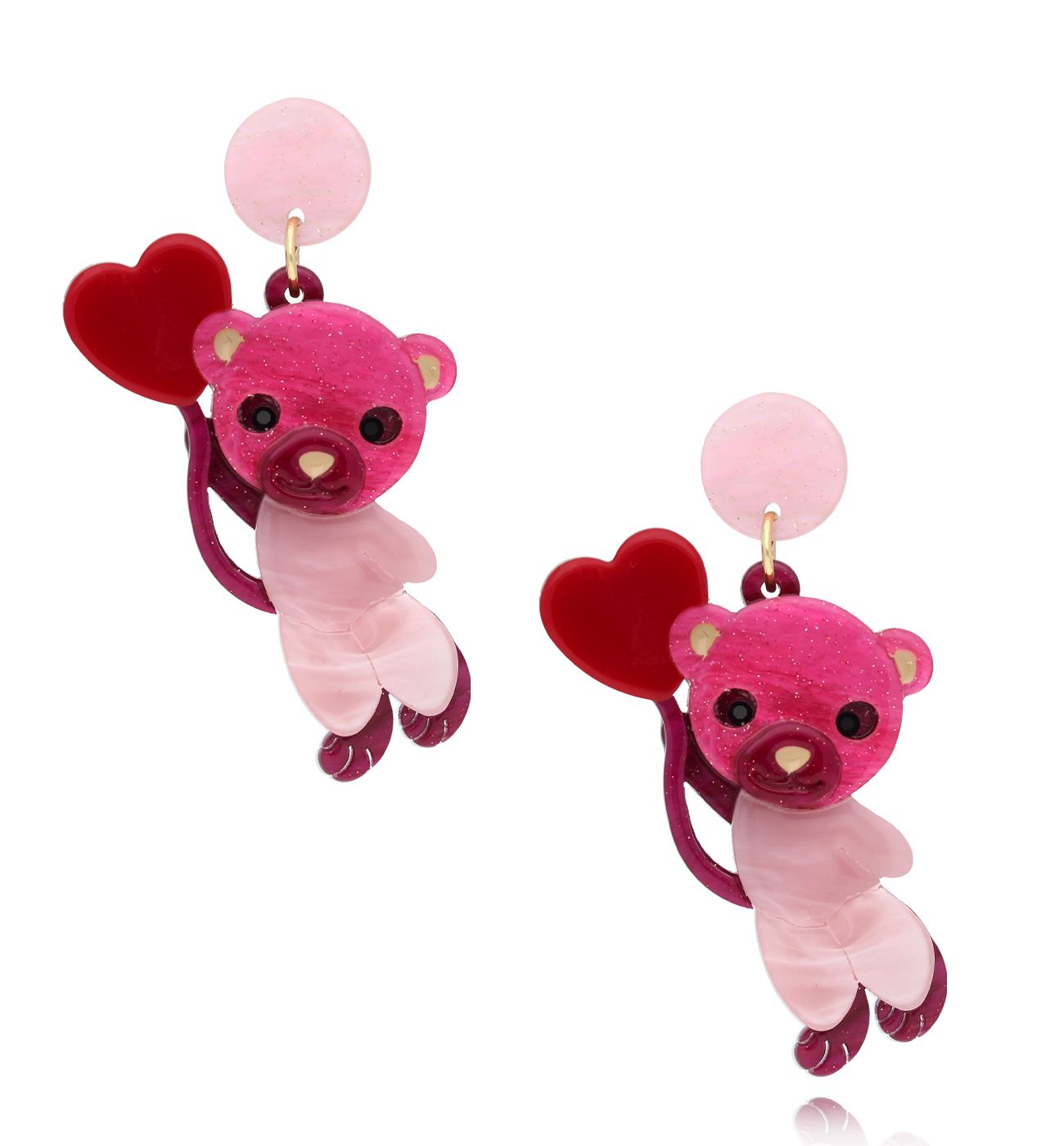 Kolczyki z fuksjowymi misiami Teddy Bear Lover KZA0260 - By Dziubeka