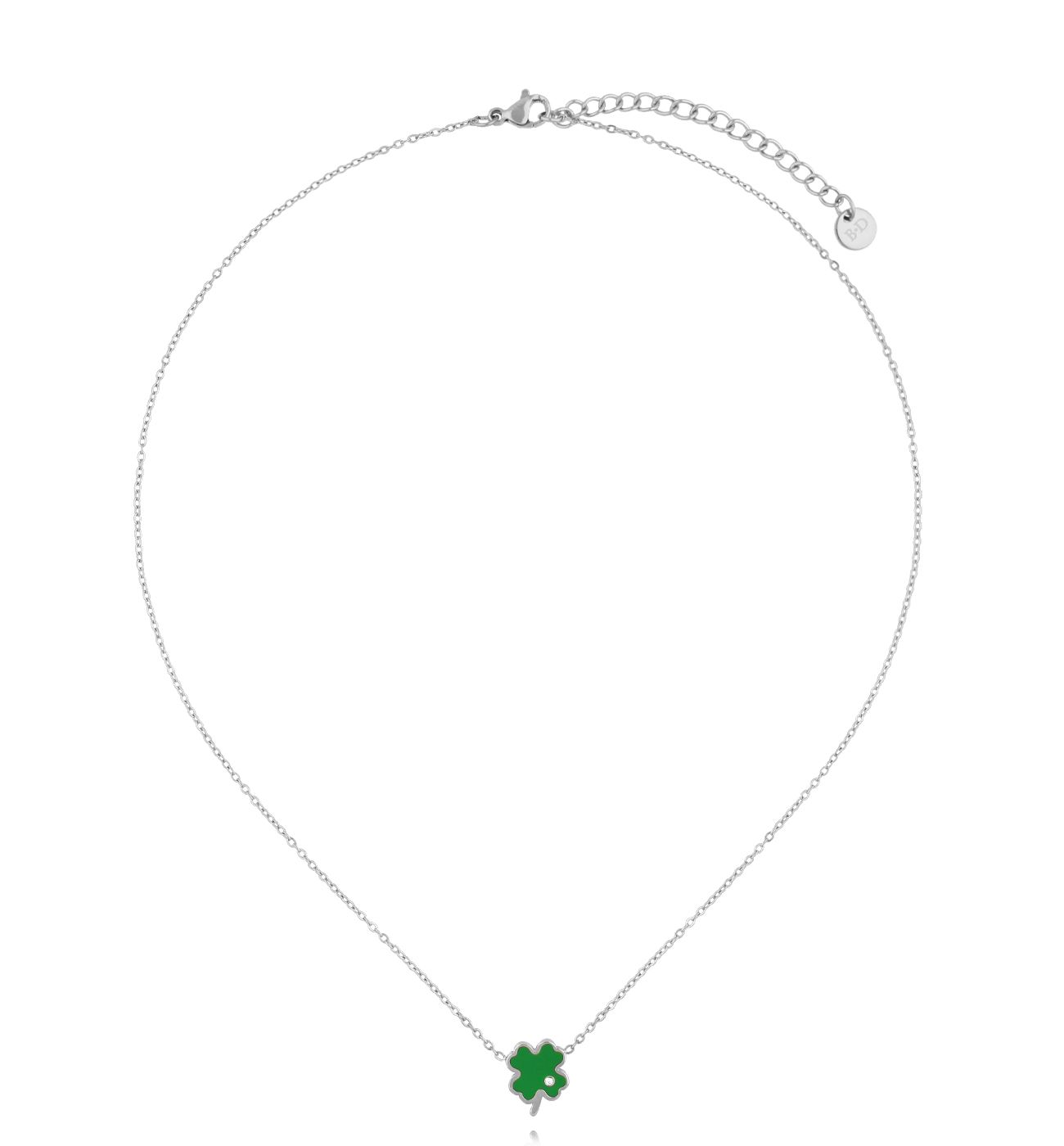 Naszyjnik z zieloną koniczynką srebrny NSA1384