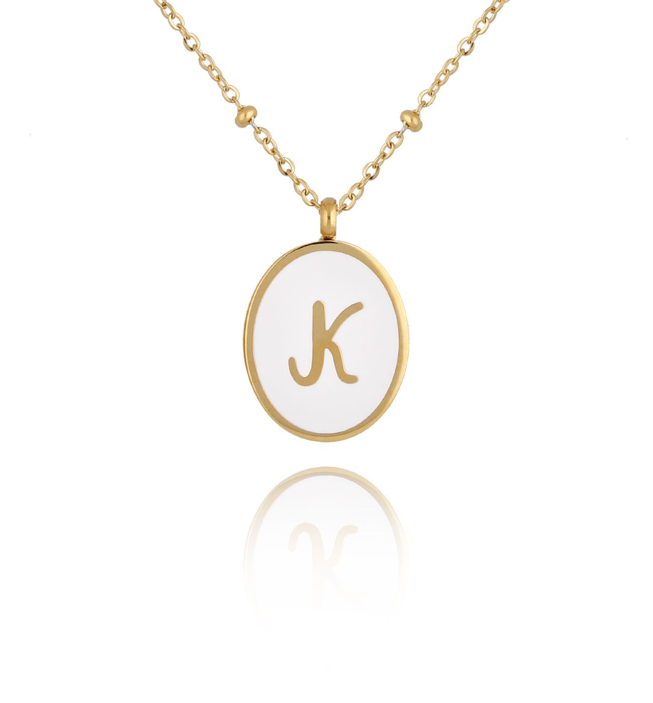 Naszyjnik z białą emalią z literą K Vintage Enamel Alphabet NSA0570