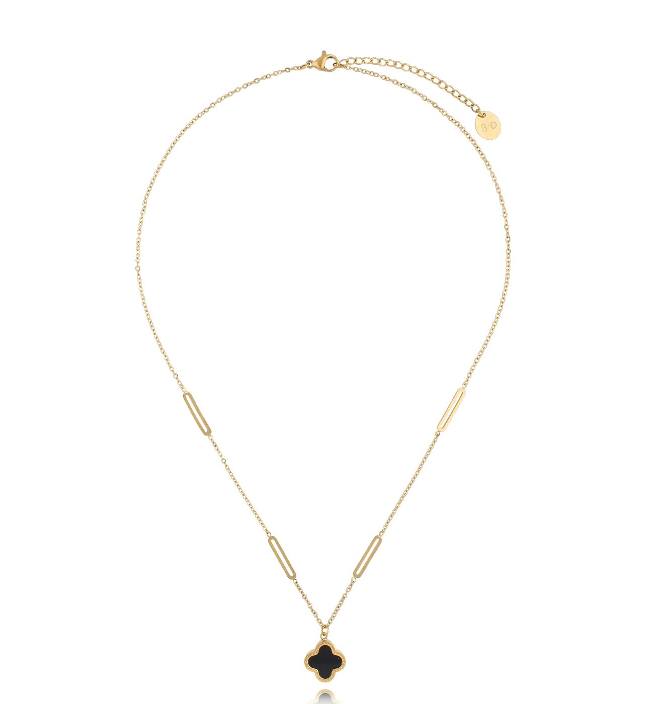 Naszyjnik złoty z czarną koniczynką NSY0298