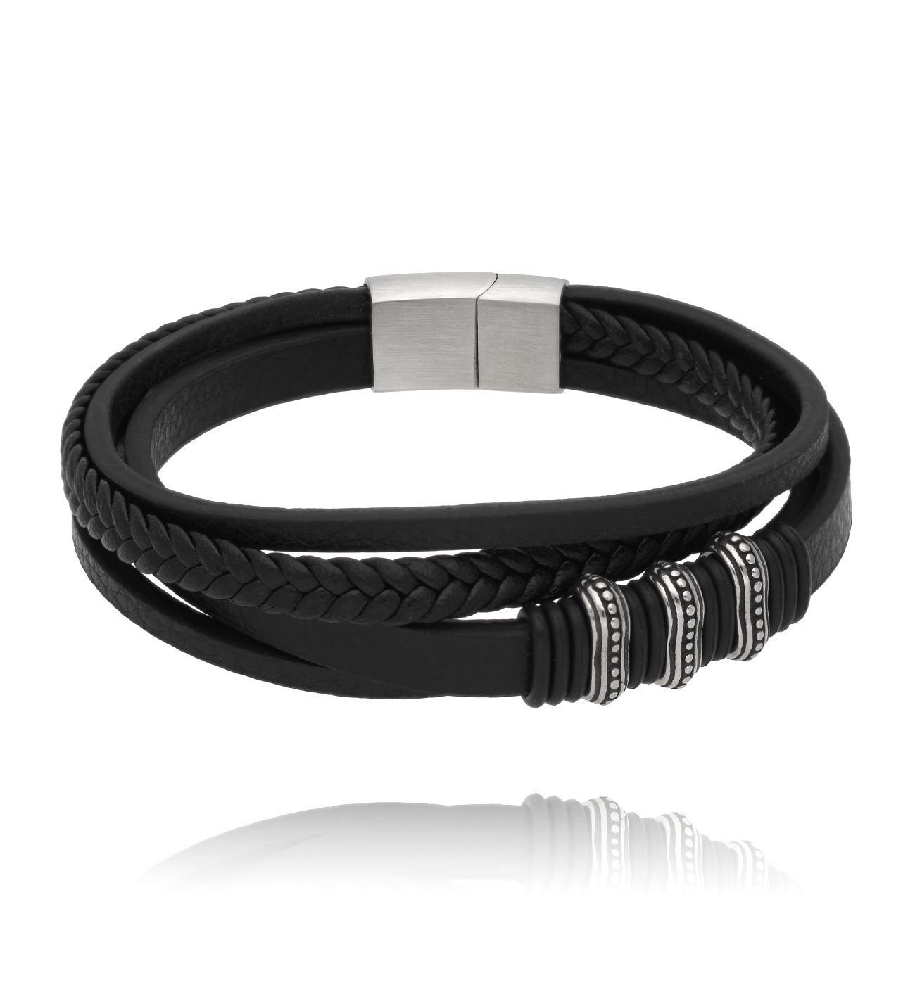 Bransoletka męska skórzana czarna 63 - By Dziubeka