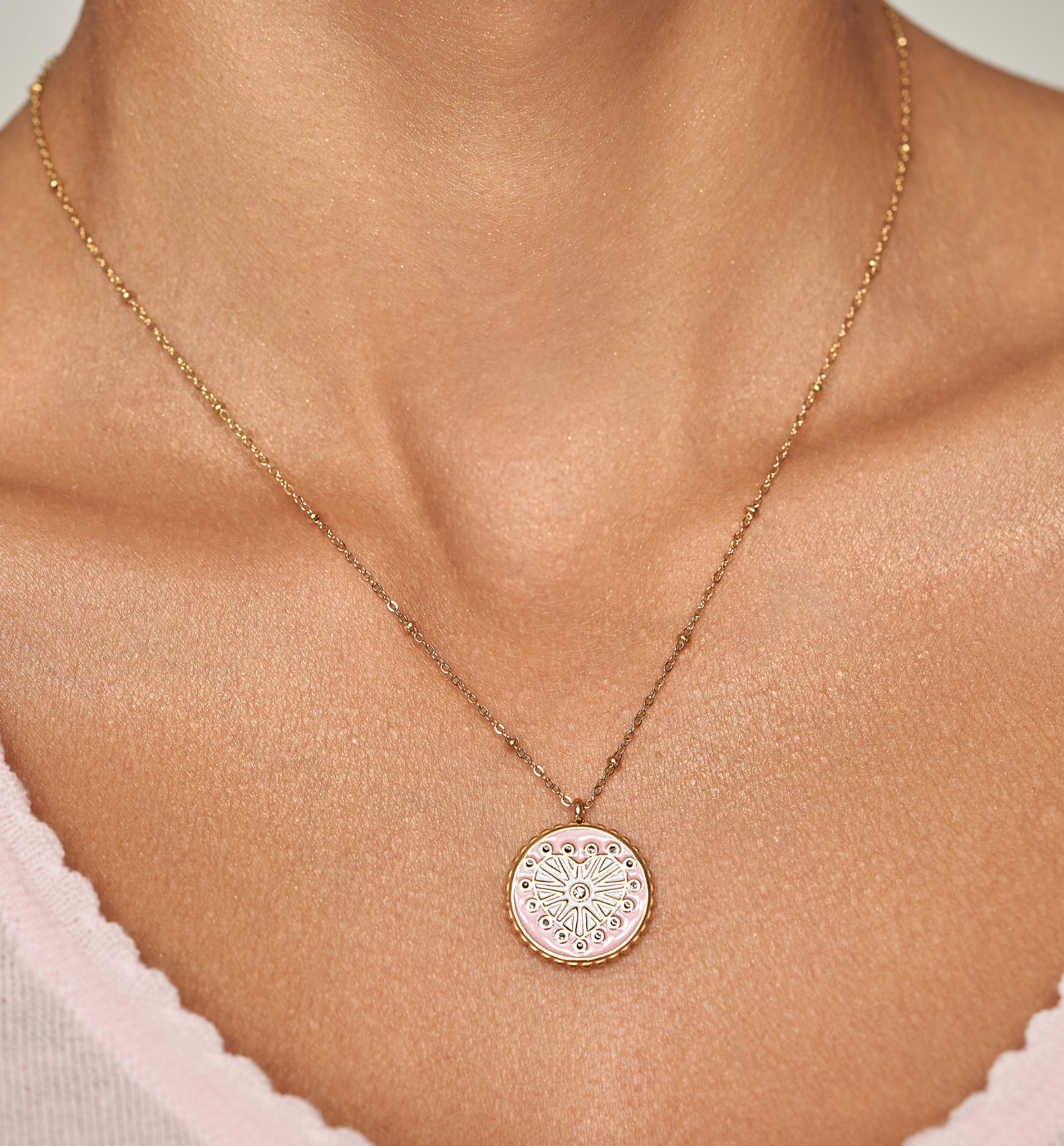 Naszyjnik z różowym sercem Enamel Hearts NSA0644