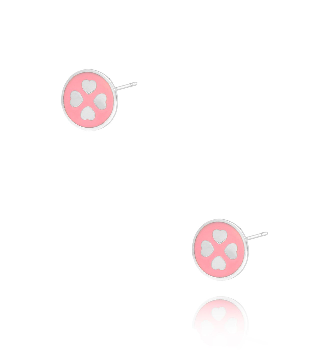 Kolczyki srebrne z koniczynką i różową emalią KCA0013