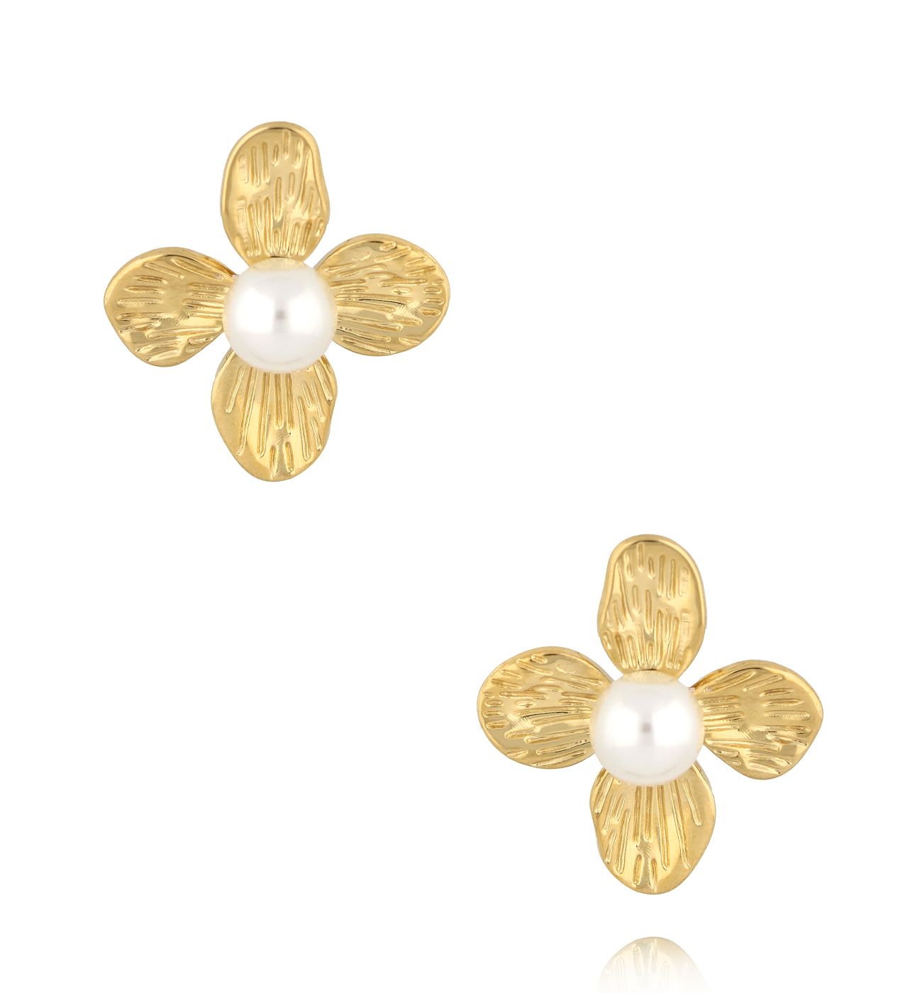 Kolczyki kwiaty złote z perłą Floral - By Dziubeka