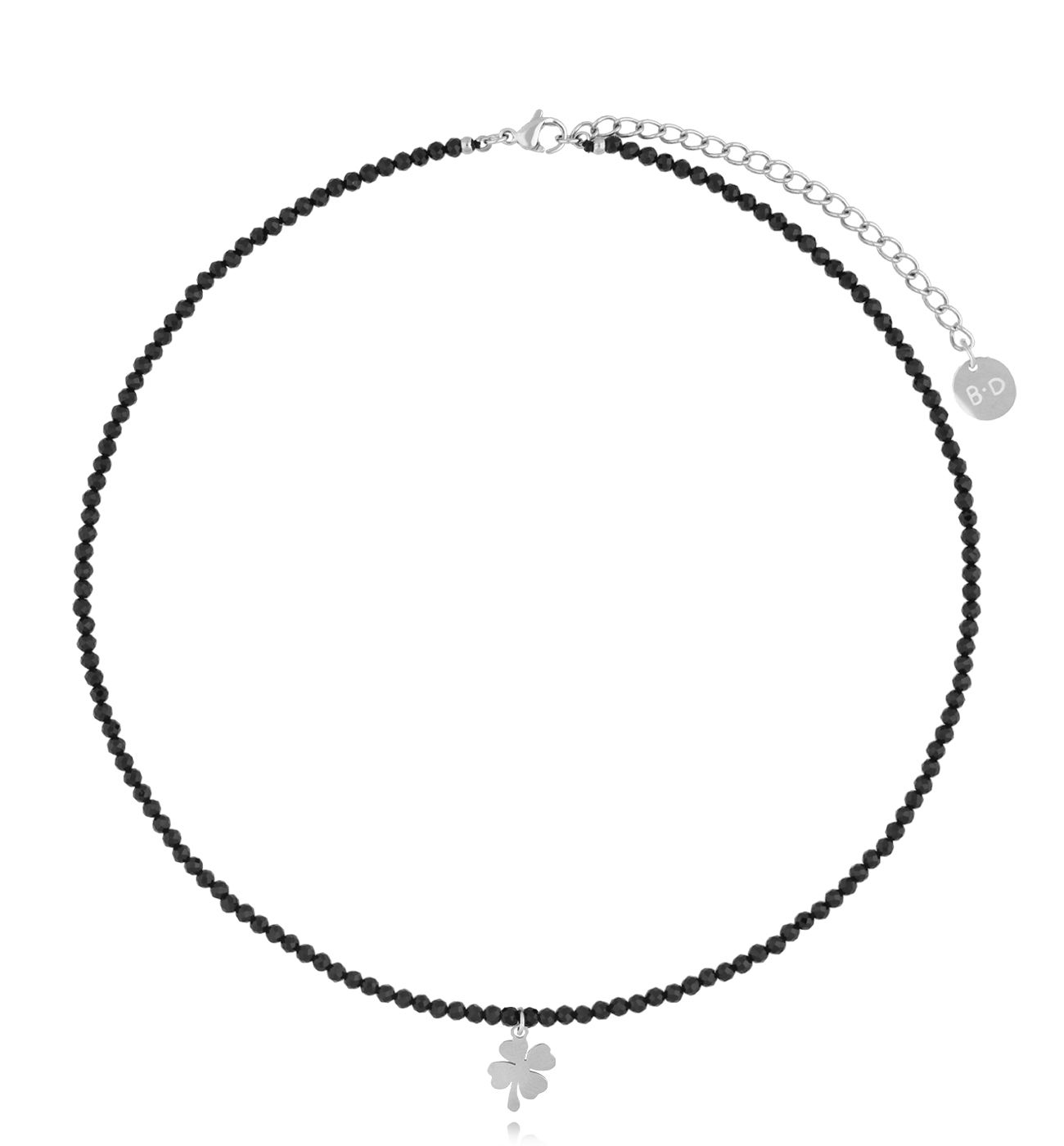 Naszyjnik z czarnymi turmalinami i koniczynką Lifestyle NTW1122
