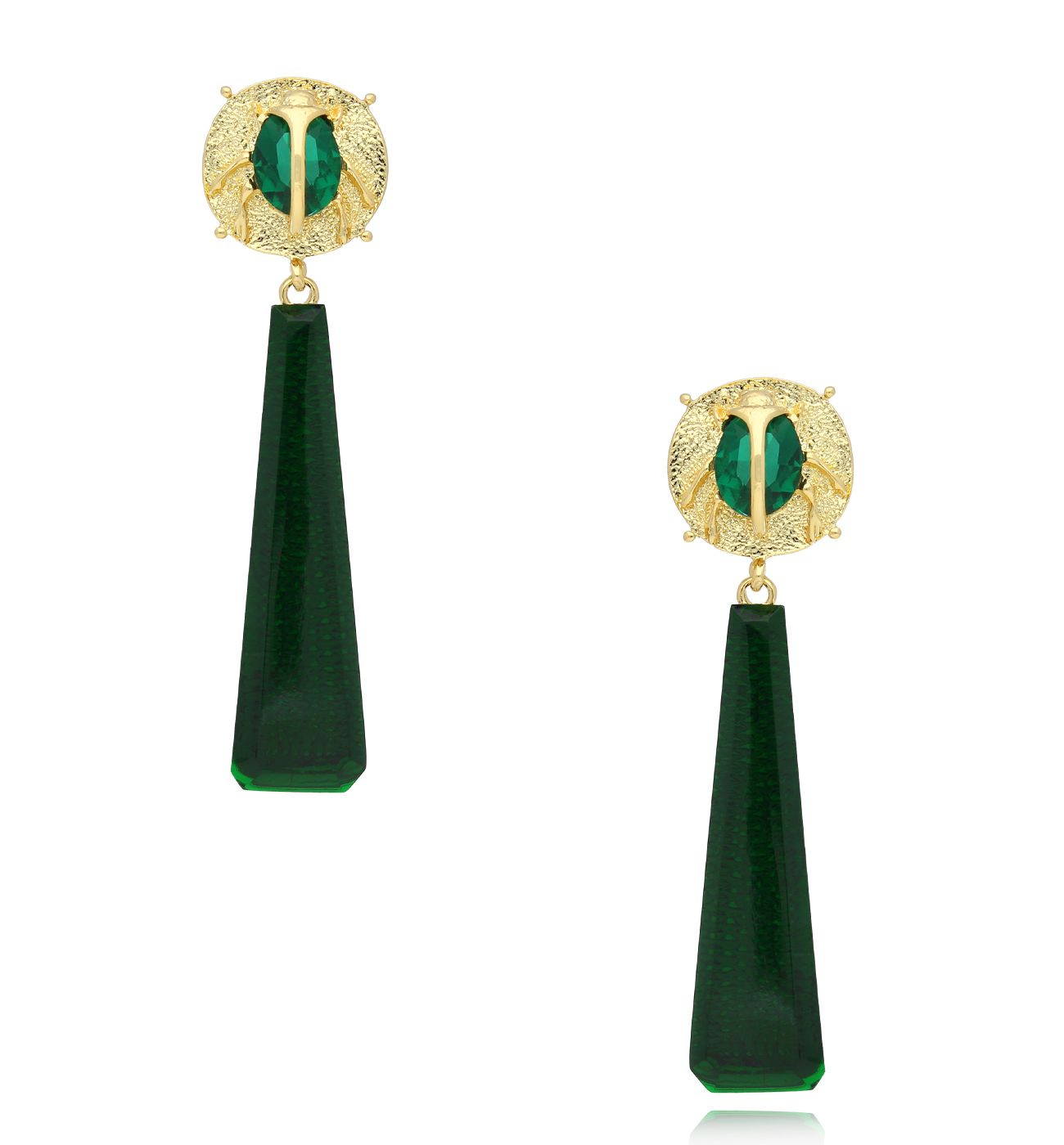 Kolczyki złote z zielonym żukiem Siyo KMI0282