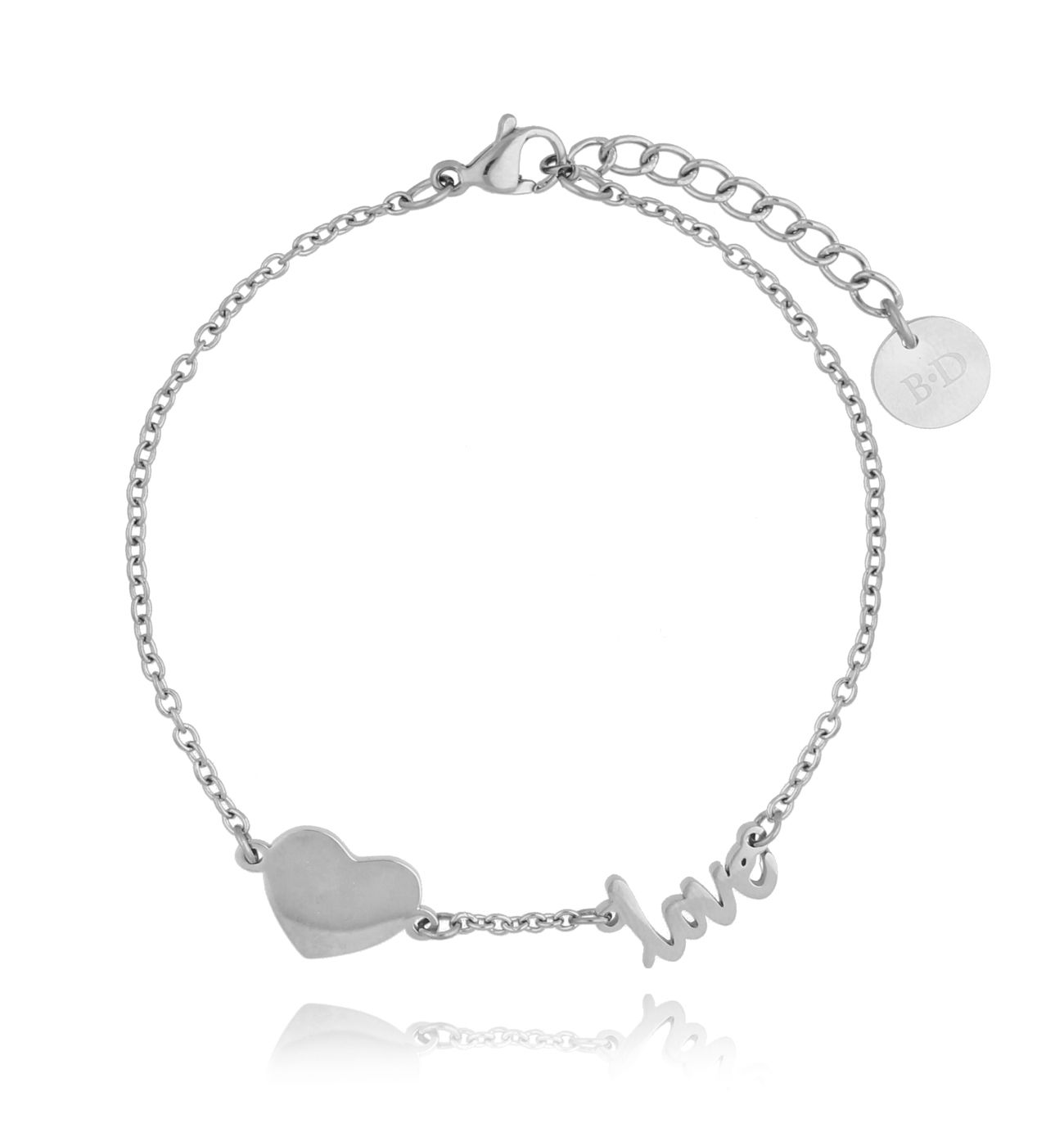 Bransoletka srebrna ze stali szlachetnej z sercem BSA0115