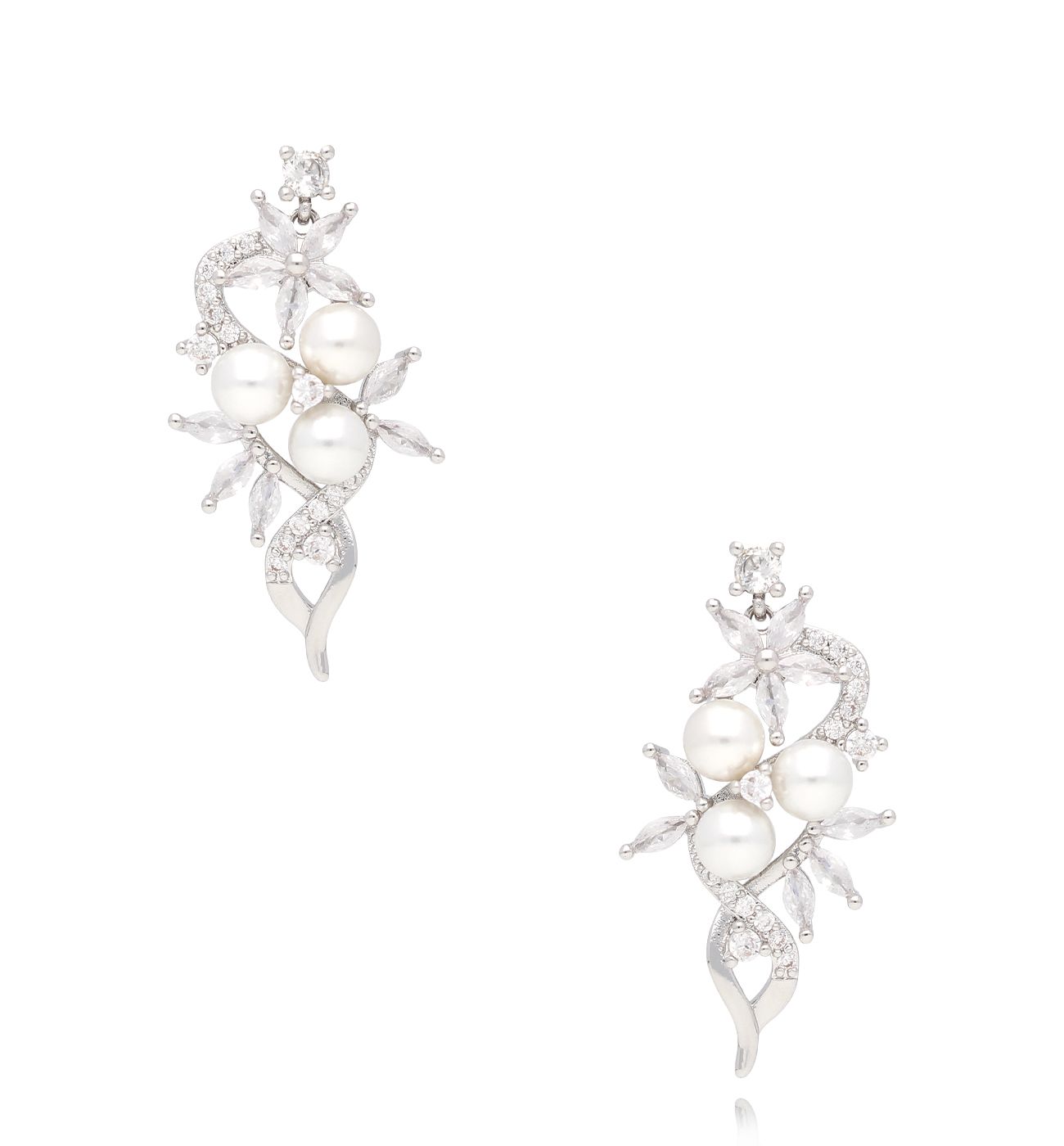 Kolczyki srebrne z kryształkami i perełkami Véronique - By Dziubeka