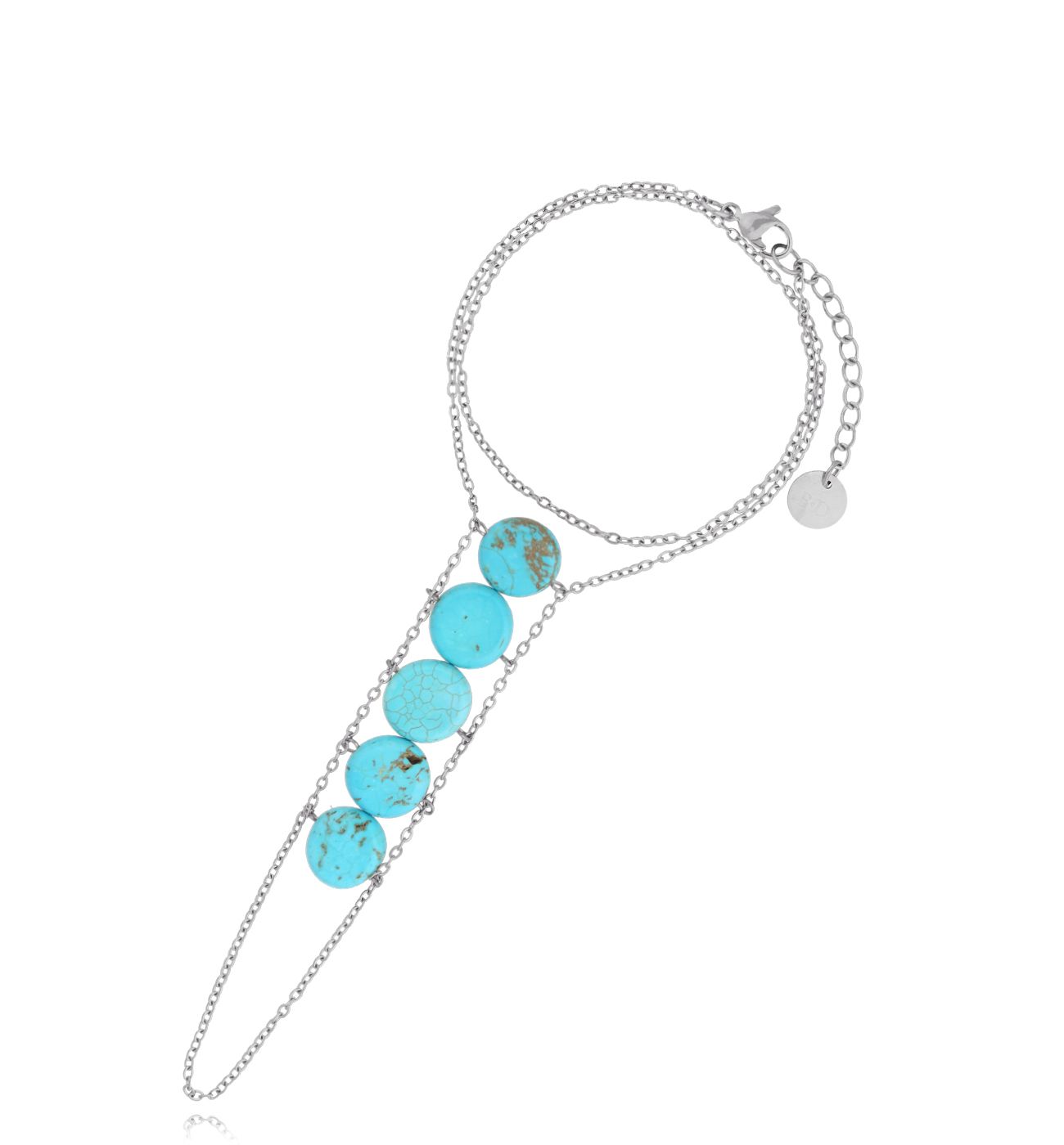 Bransoletka z pierścionkiem srebrna z turkusami Trinidad BSA0444