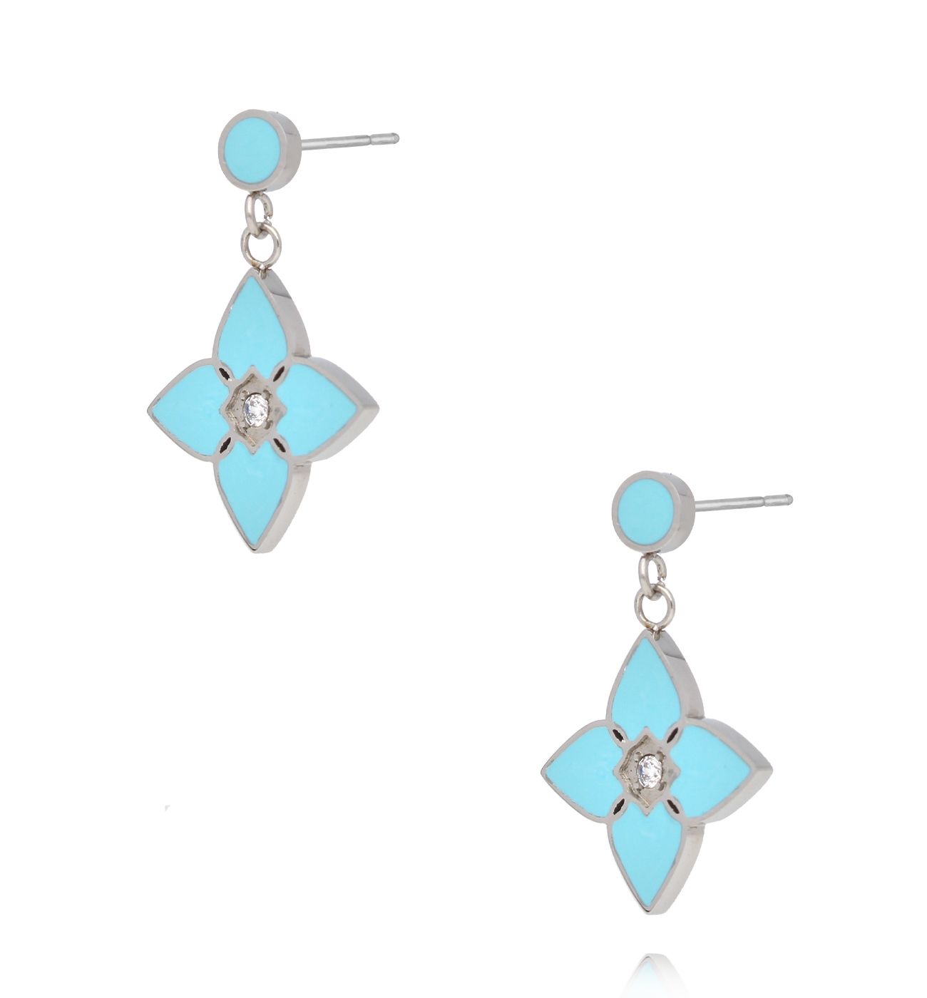 Kolczyki z koniczynką srebrne z turkusową emalią Segreto di Fortuna KSA2220