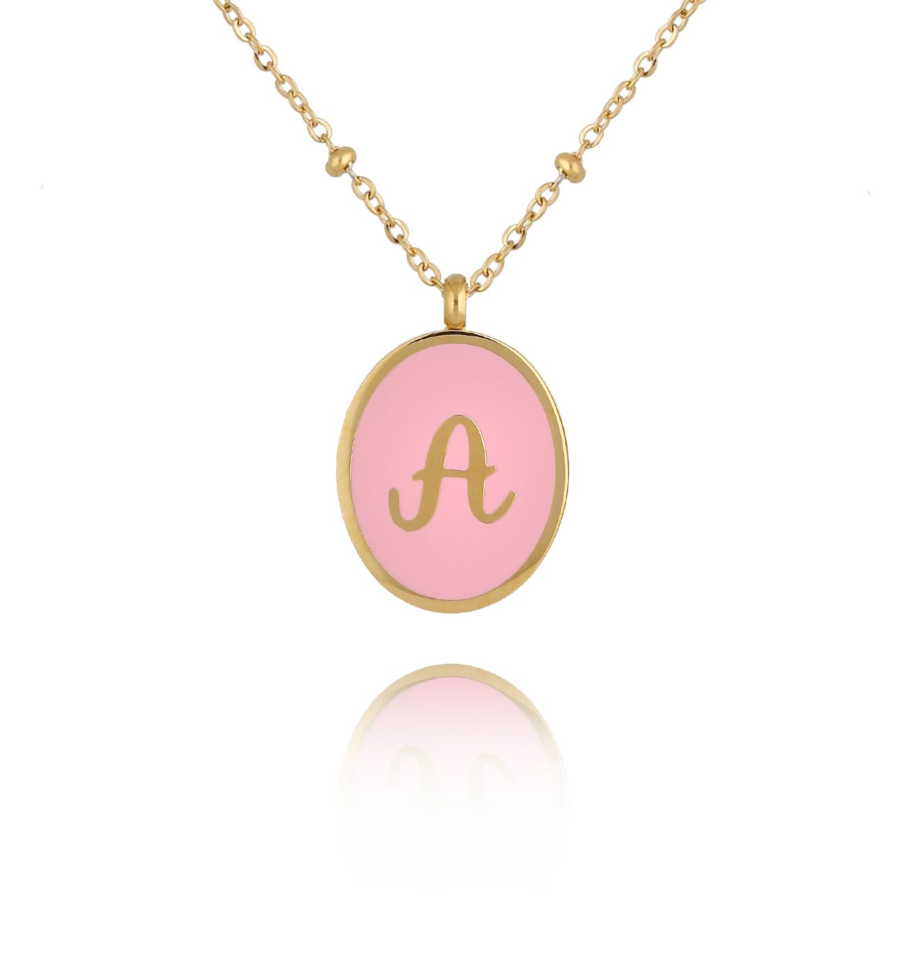 Naszyjnik z różową emalią z literą A Vintage Enamel Alphabet NSA0573