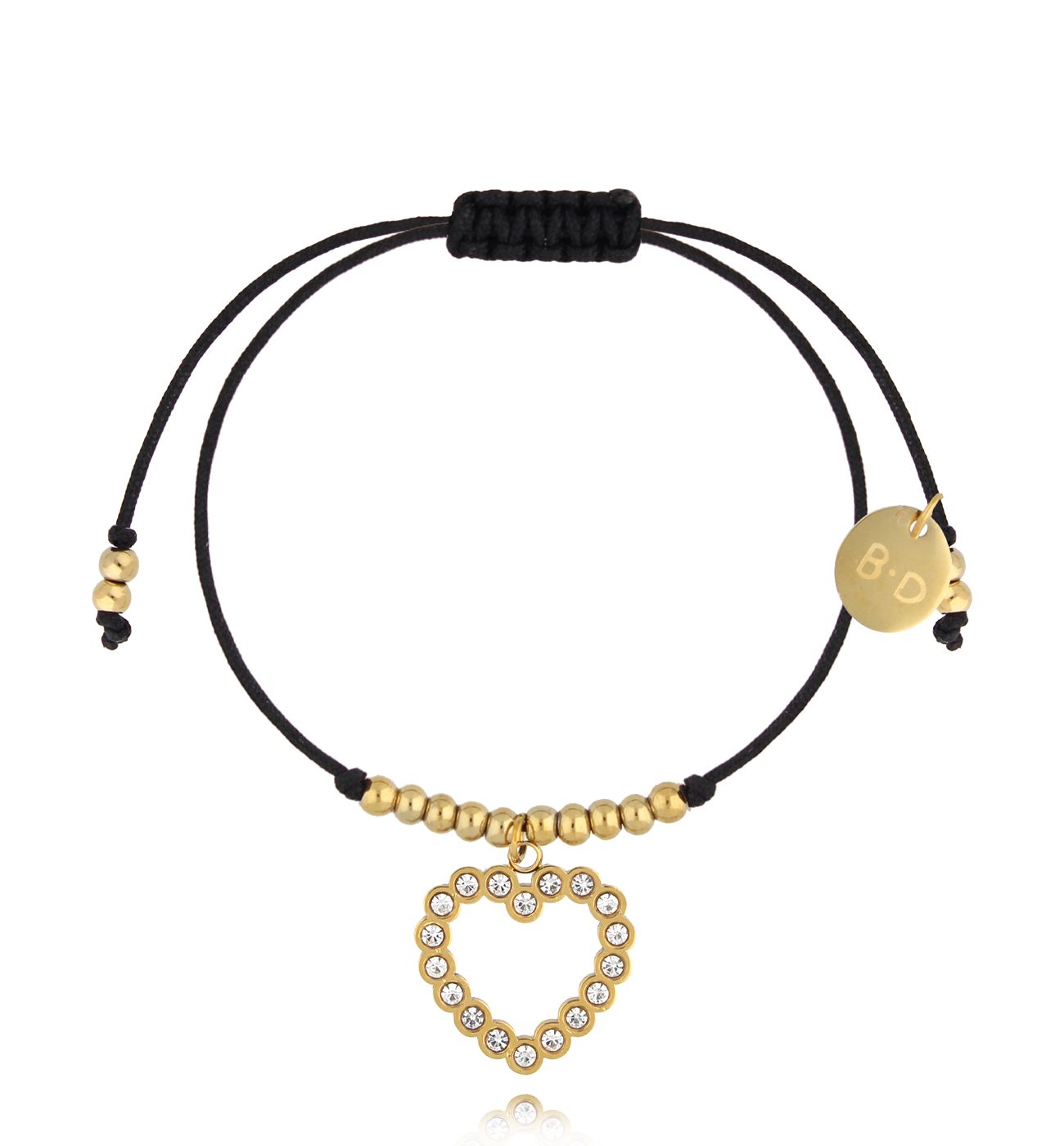 Bransoletka czarna ze złotym sercem Amour BGL0910 - By Dziubeka