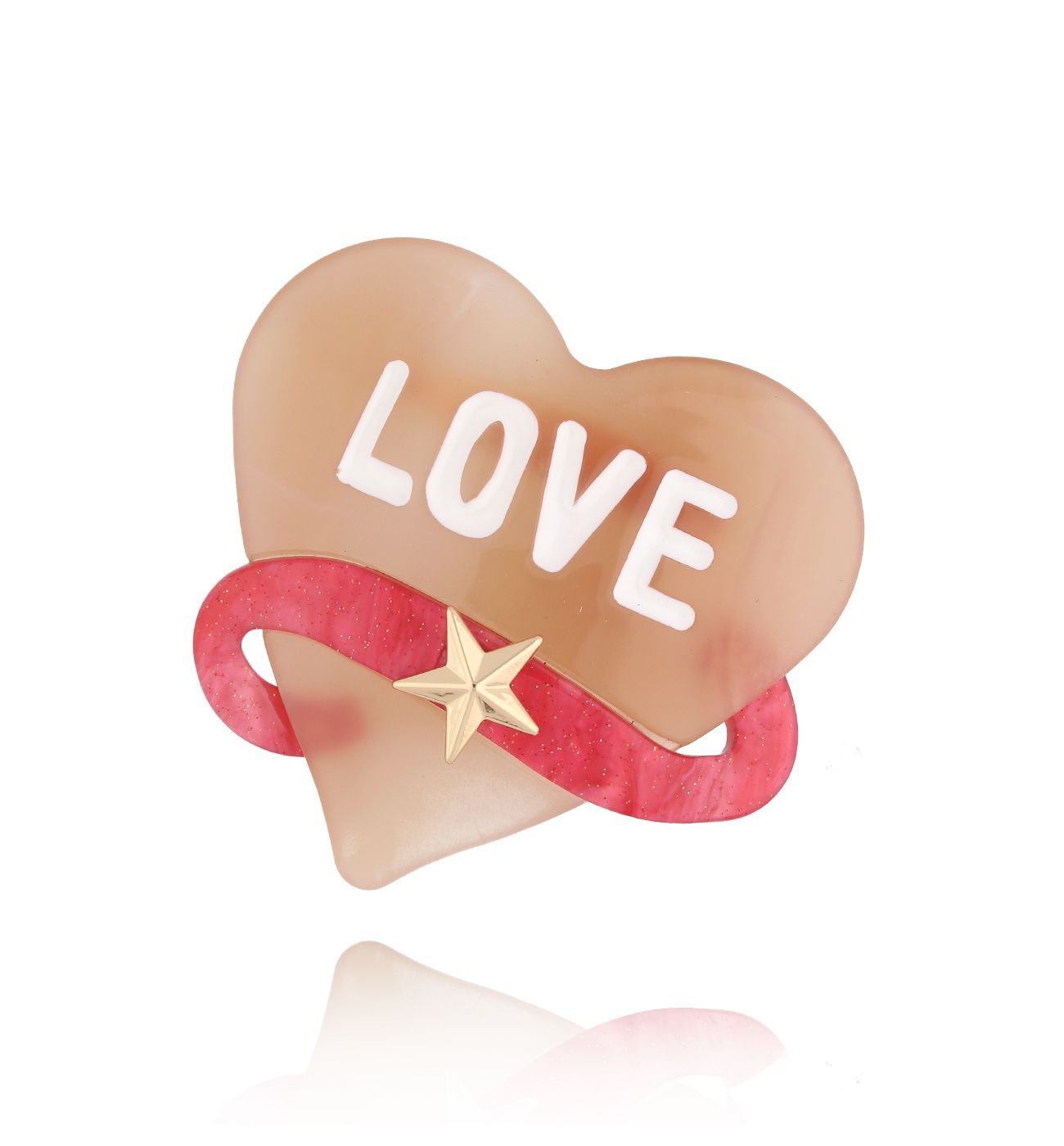 Broszka beżowa z sercem Heart BRZA0053 - By Dziubeka