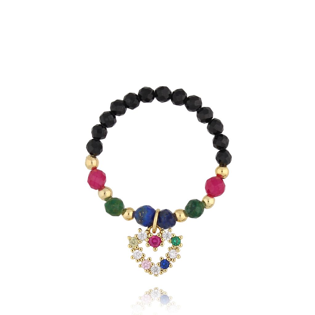 Pierścionek z turmalinami i serduszkiem - By Dziubeka